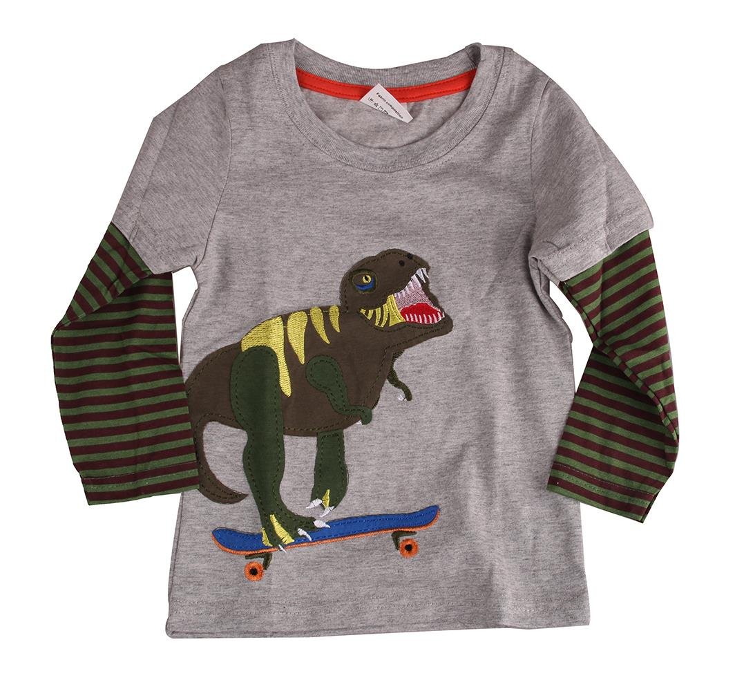 Babytree] Boys' Kids Grey Cotton Applique Dinosaur T-Shirts