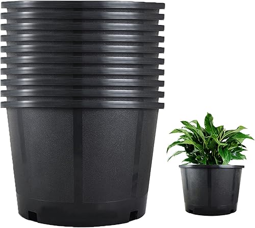 Macetas de 10 unidades, macetas de 10 galones, macetas de jardín de plántulas, macetas de plástico moldeadas por inyección con agujeros de drenaje