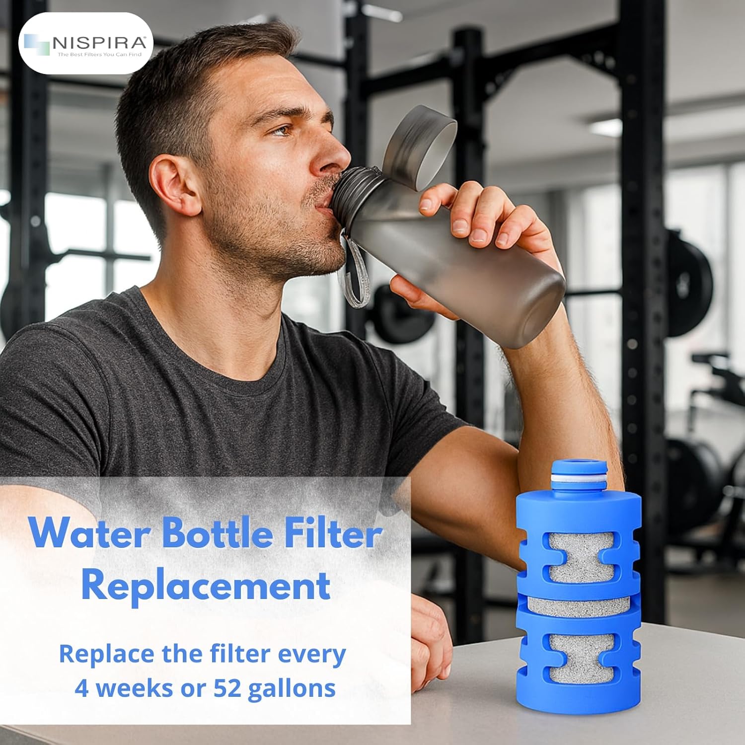 Nispira Activated Carbon Water Filter Replacement Compatible with Philips GoZero Fitness Water Bottle, 6 Pcs