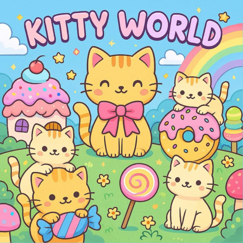 Kitty World: Coloring Book for Kids: Cute Kawaii Cats, Fun Scenes — Perfect for Kids Ages 4–8