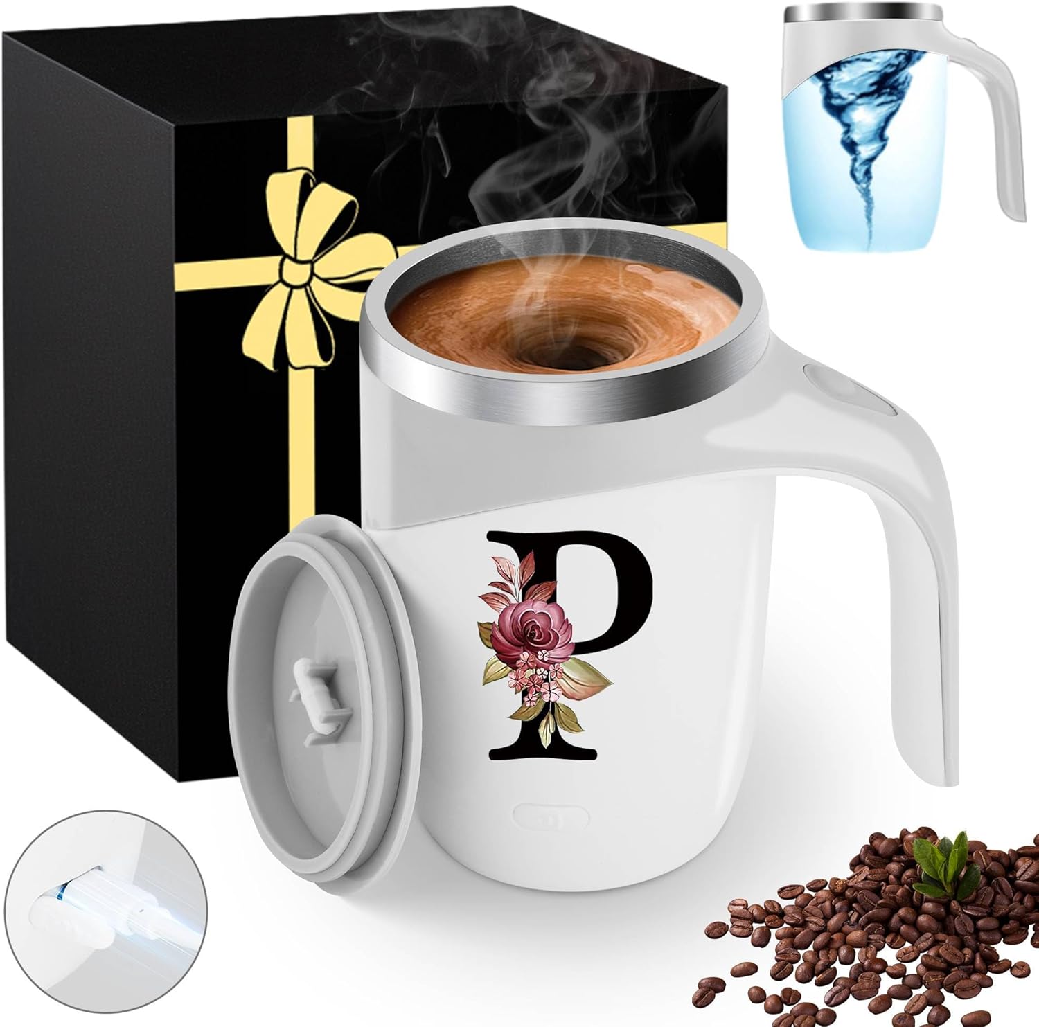 Initial Magnetic Stirring Coffee Mug Stainless Insulated Travel Cup Teacher Co worker Assistant Principal Christmas Paraprofessional Administrative It Hr Admin Day French Nursing Spanish Swim Gift,P