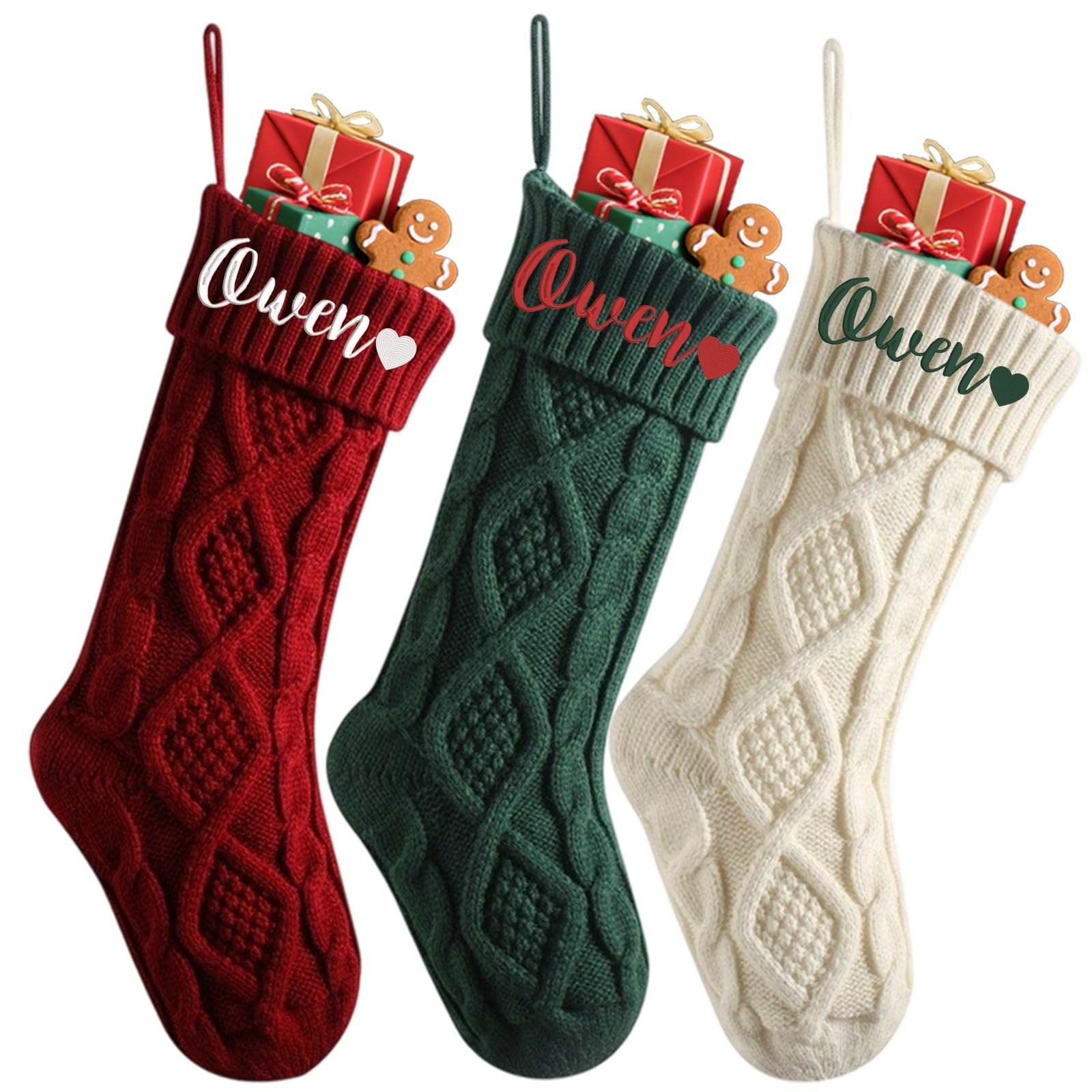 Personalisierte bestickte Namensstrümpfe, Weihnachten, benutzerdefinierte Namen, gestrickte Strümpfe für Kamin-Dekoration