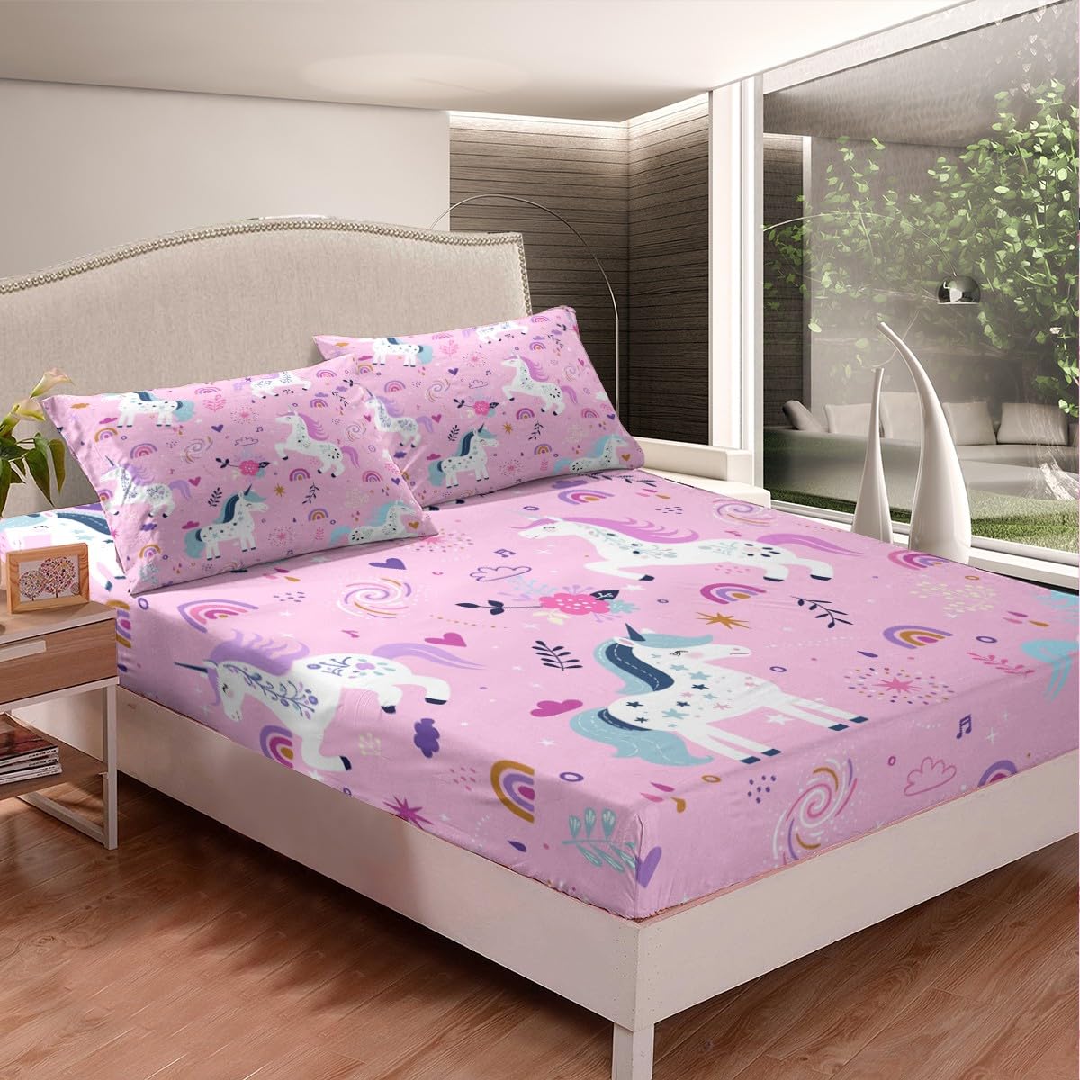 Juego De Sábanas De Unicornio Para Niñas - 4 Piezas, Tamaño Doble, De Microfibra Suave, Con Bolsillos Profundos