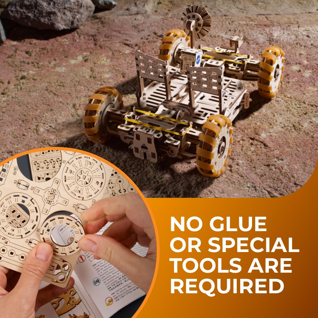 UGEARS NASA Lunar Rover Model Kit - 3D Drewniane Puzzle Mechaniczne Do Zbudowania Dla Dorosłych - Prezenty Kosmiczne Dla Młodych Chłopców - Oficjalne Zestawy Modeli Kosmicznych NASA