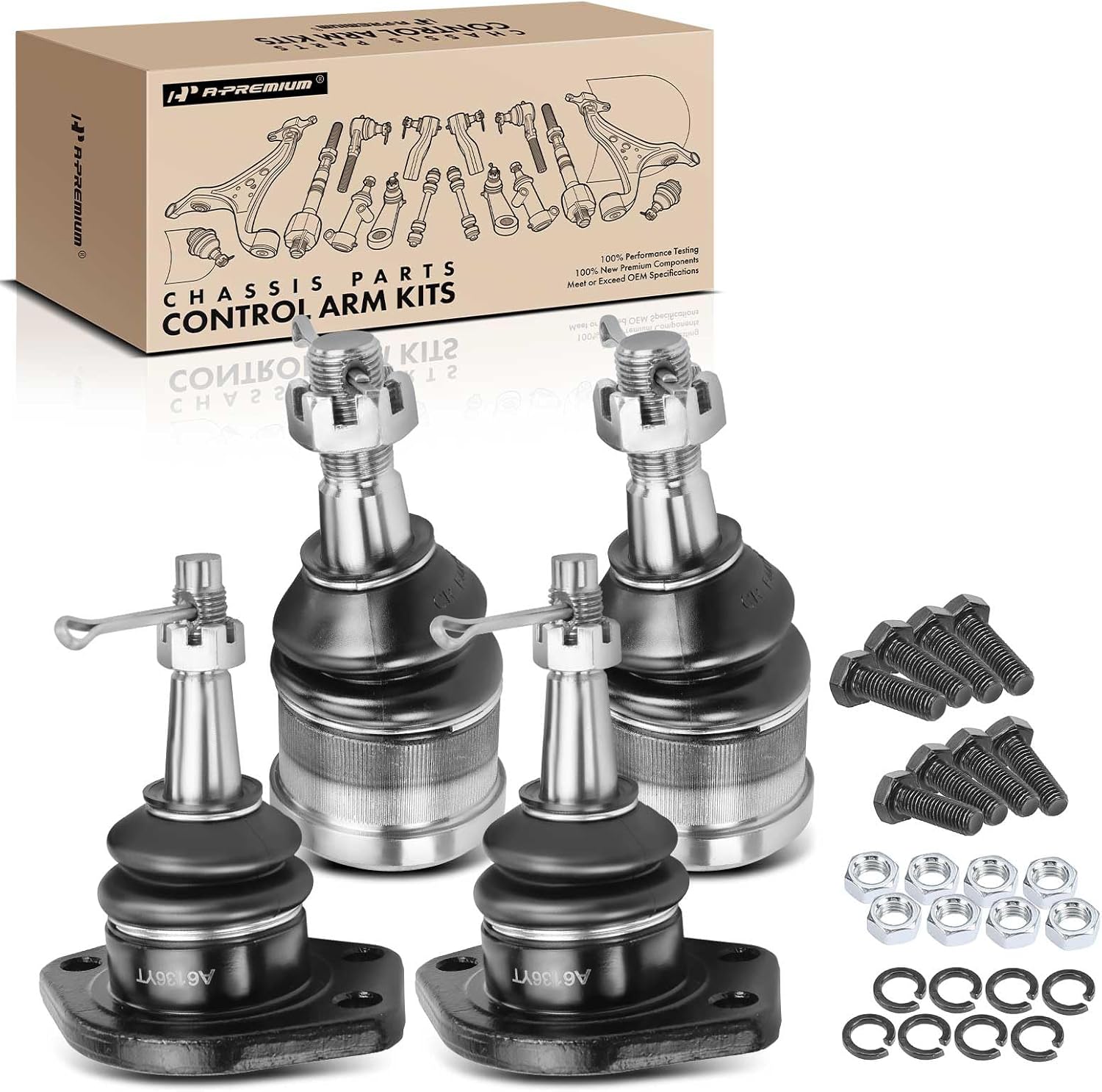 A-Premium Set of 4, Front Upper & Lower Ball Joints Kit, Compatible with 1973-1995 Chevy GMC Truck SUV or Van