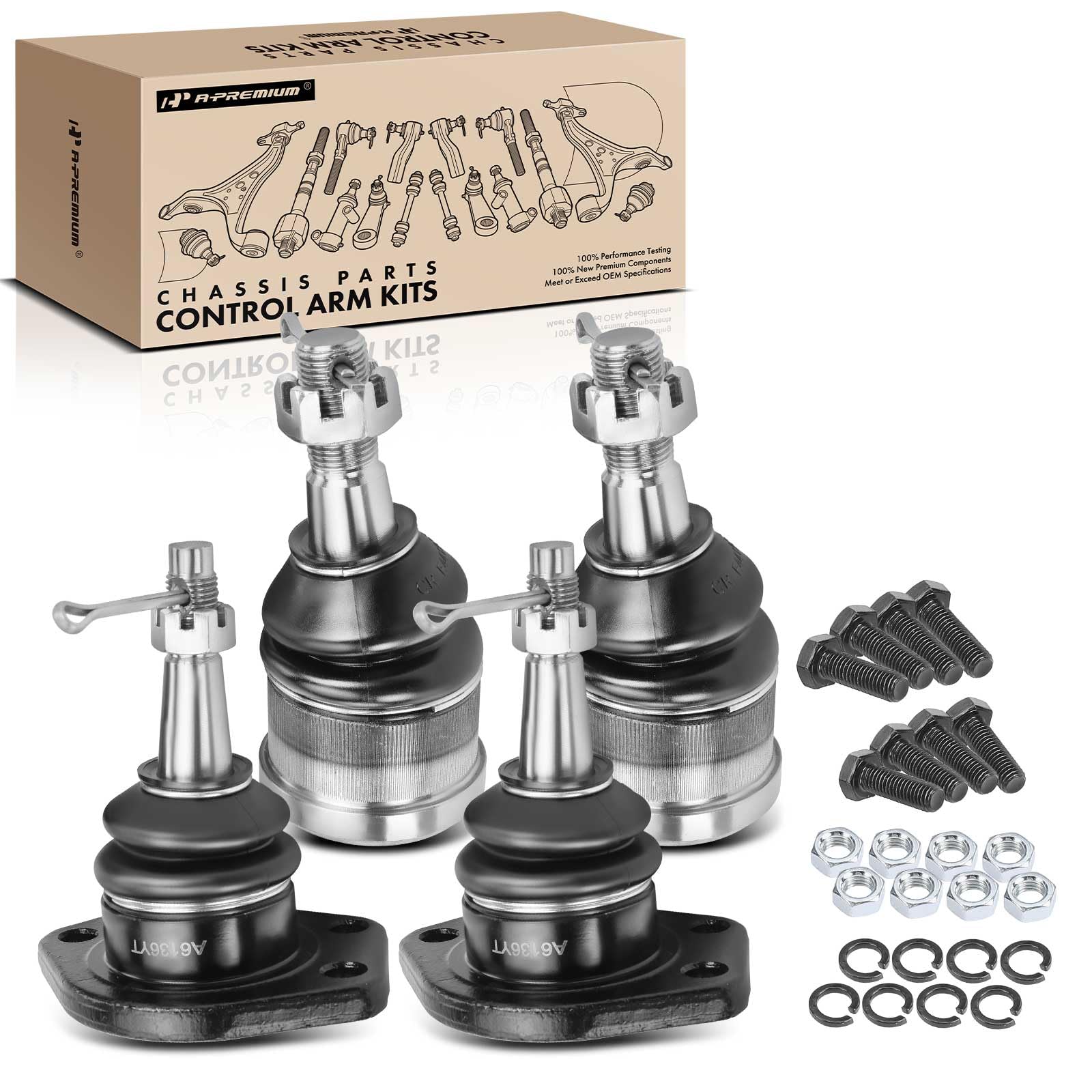 A-Premium Set of 4, Front Upper & Lower Ball Joints Kit, Compatible with 1973-1995 Chevy GMC Truck SUV or Van