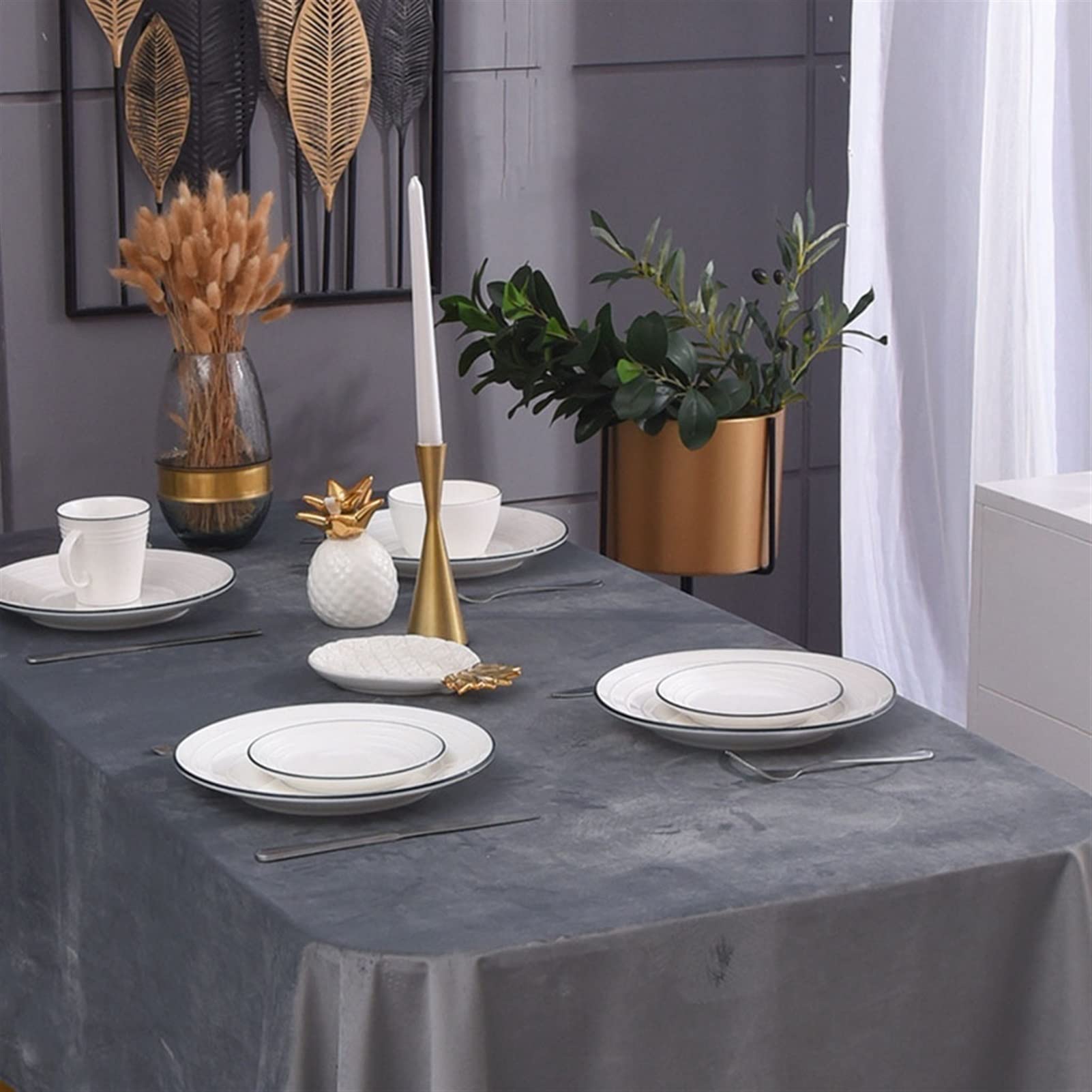 manteles Mantel, Mantel, Manteles de Terciopelo, Cubierta de Mesa Lavable for Restaurante, Cocina, Comedor, Boda, Banquete, Eventos, Gris Premium(120X160cm)