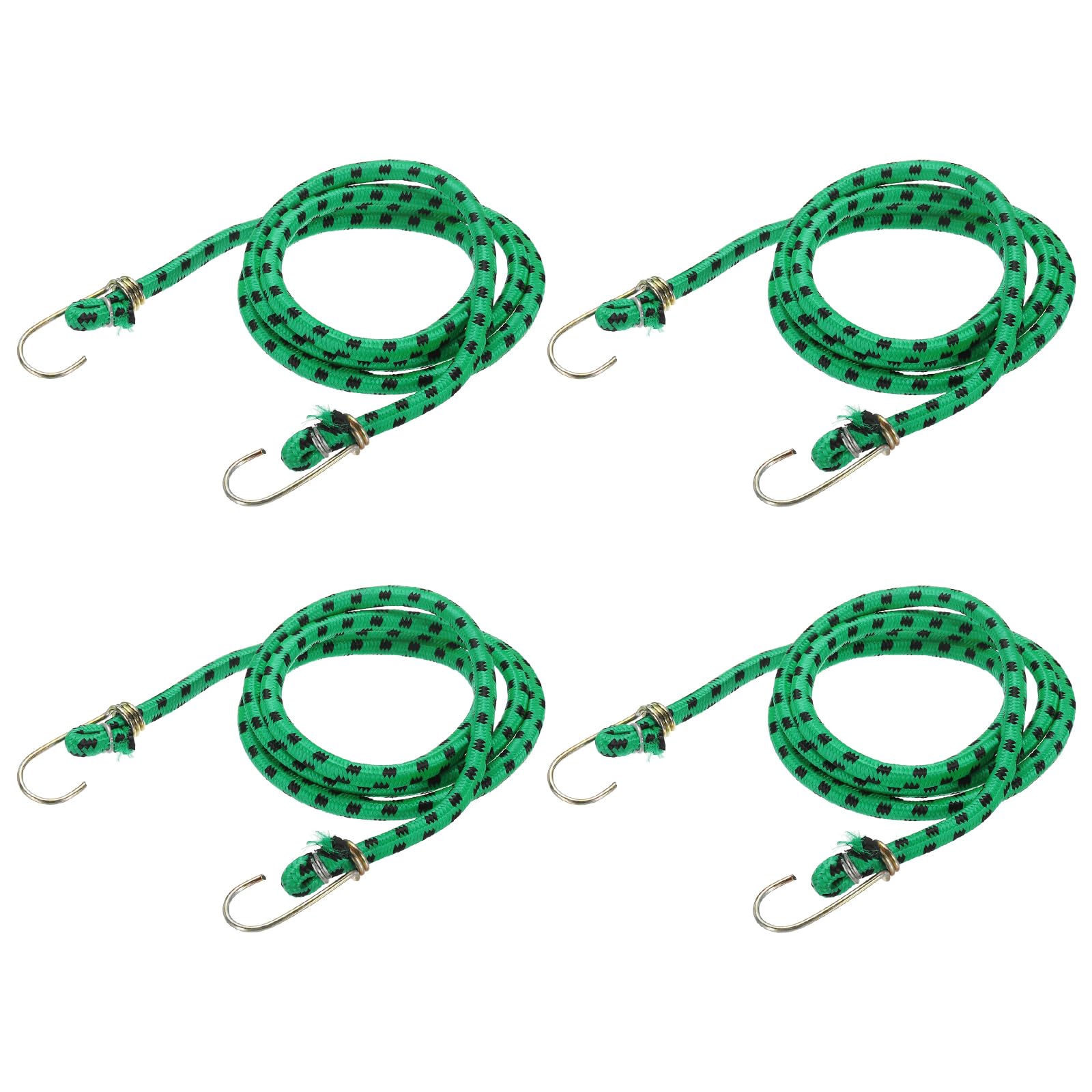 PATIKIL 1.5 m x 10 mm Marine Grade Bungee Cord with Hooks, 4Pcs Rubber Heavy Duty Outdoor Elastic Straps Kayak Stretch String Rope for Securing Luggage Moving Cargo, Green