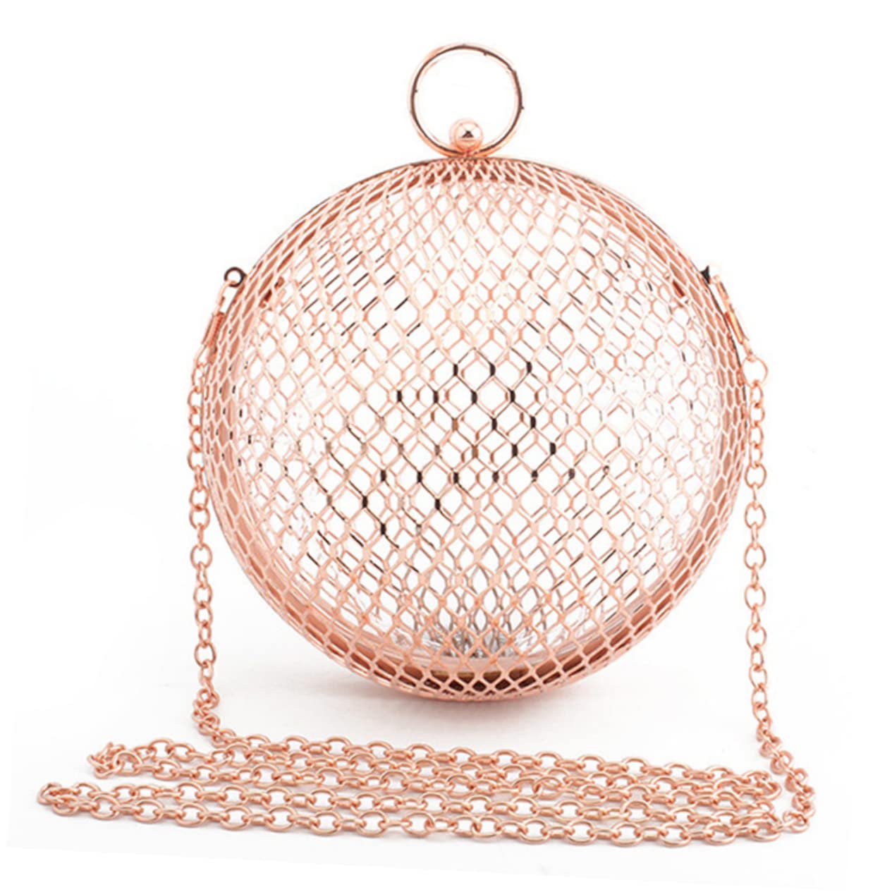 Borsa da Sera Rotonda in Metallo Oro per Donna, Clutch