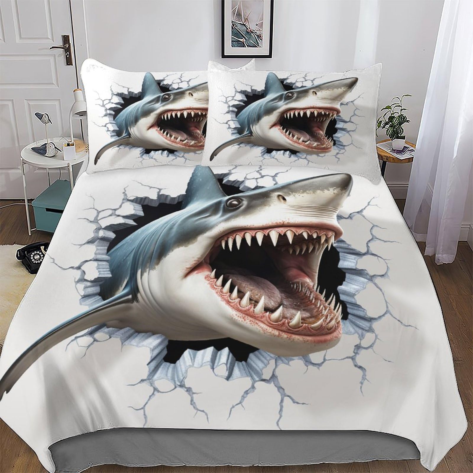 Parure de lit requin 200x200 cm housse de couette polyester microfibre coton
