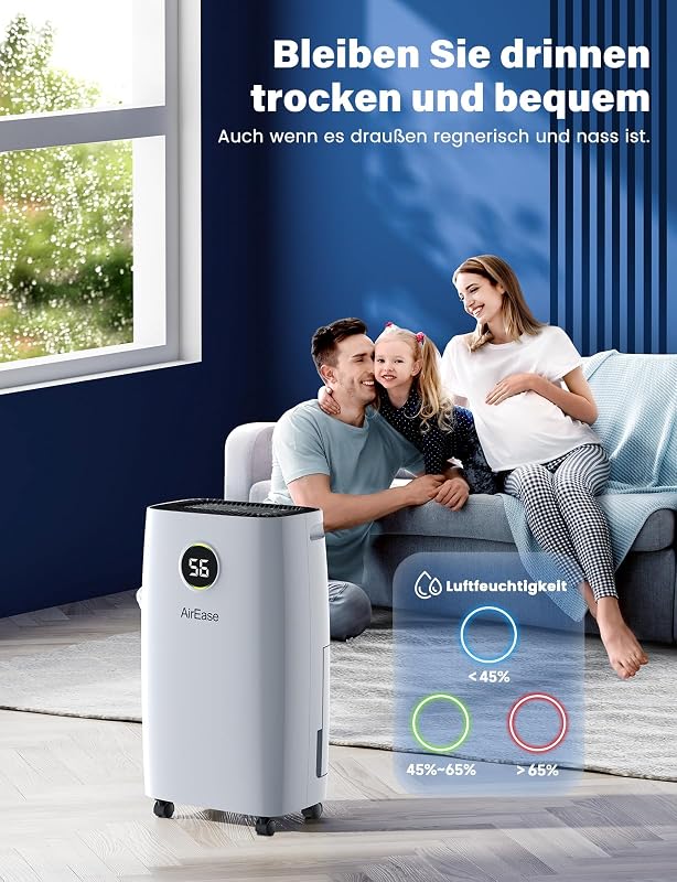 JHS 12L/nap Elektromos Párátlanító LED Kijelzővel, 3 Üzemmóddal, 2,5L Tartállyal - Penész és Nedvesség Ellen, 108m³ Helyiségekhez, Pincékhez