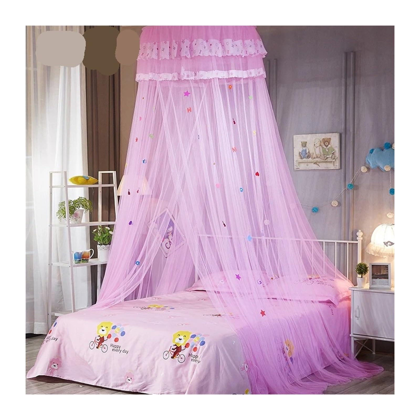 KiddiBubzi 1.5m Cartoon Dome Hanging Bed Canopy Encryption Heightened Ceiling Lace Lace Princess Dome Floor Bed Canopy(1.5m Pink 1PC)