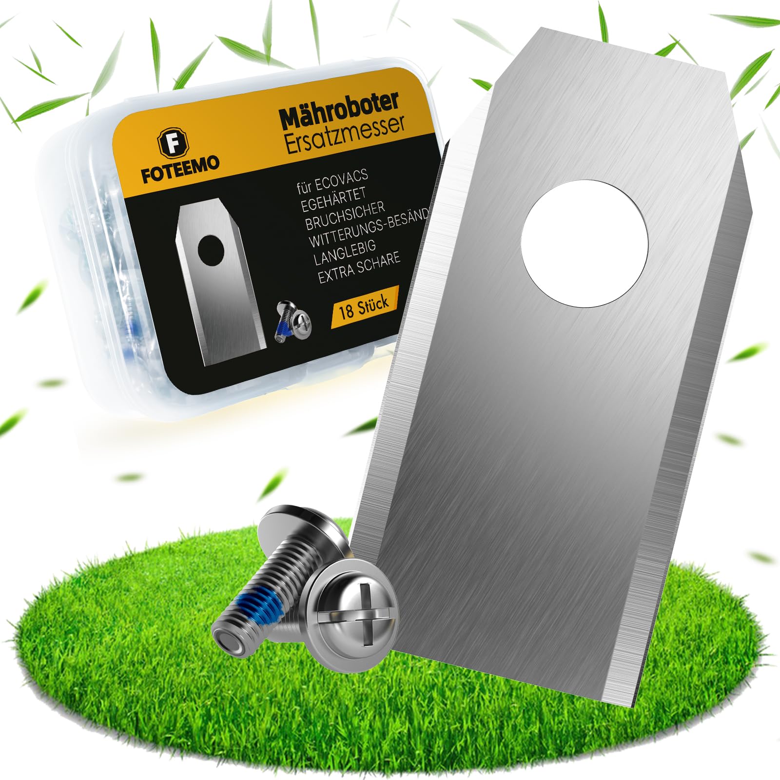 Replacement Robotic Mower Blades Compatible with Ecovacs Goat, 18 pcs Robotic Lawnmower Blades Compatible with All Ecovacs Lawn Mower Blades Robot Lawn Mower Replacement Blades