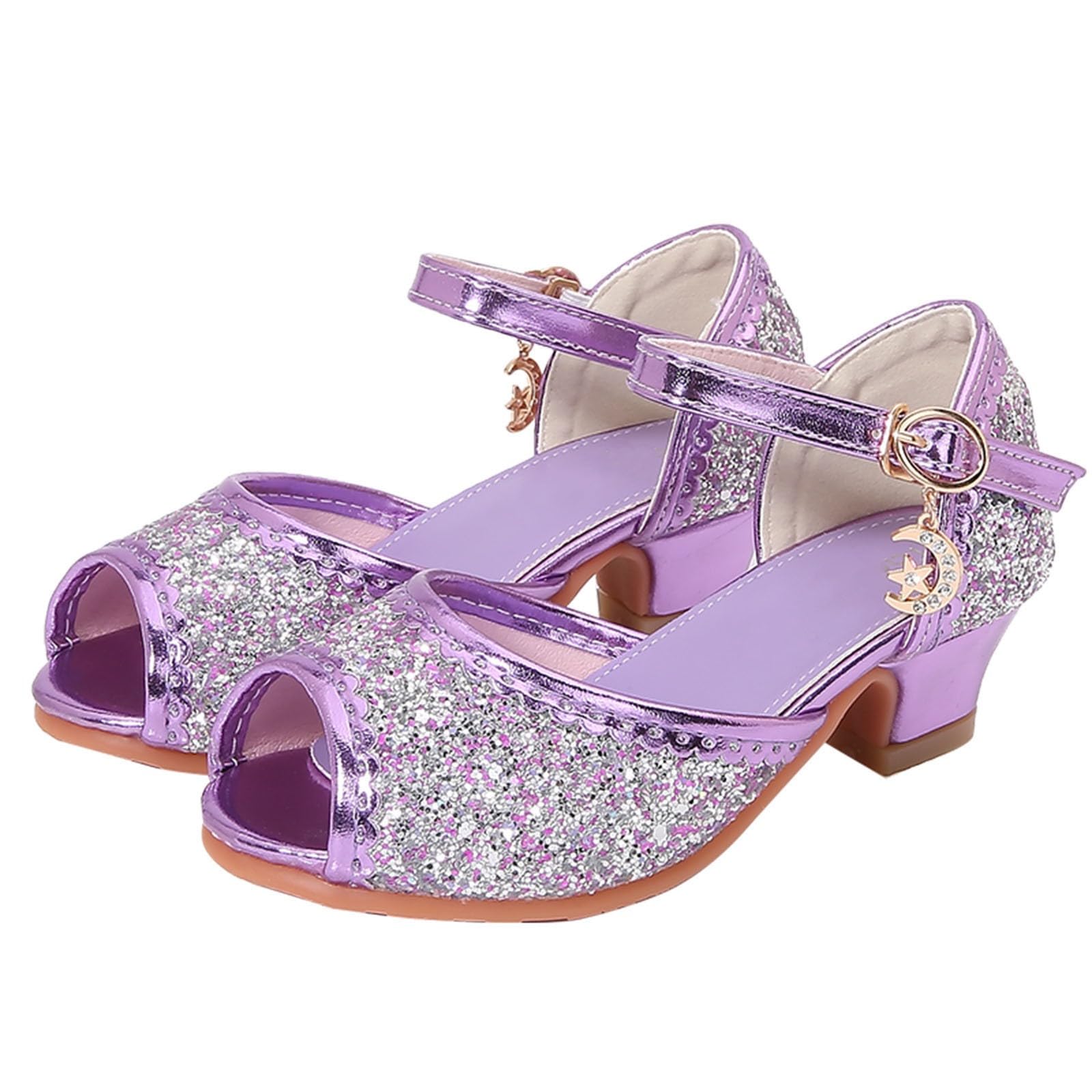 Stöckelschuhe Kinder, Prinzessin Schuhe Mädchen mit Schnallen, Geschlossen Ballerinas Absatzschuhe,Fischmaul Prinzessinnen Spielschuhe,Kinderschuhe mit Absatz, Glitzer Klackerschuhe Tanzschuhe,25-35