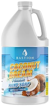 Bastion Antibacterial Foaming Hand Soap - Coconut Dream Hand Wash - Bulk 1/2 Gallon 64 oz Refill Jug. Coconut Dream Scented. Non-toxic. Made in the USA.Foaming Dispenser Required