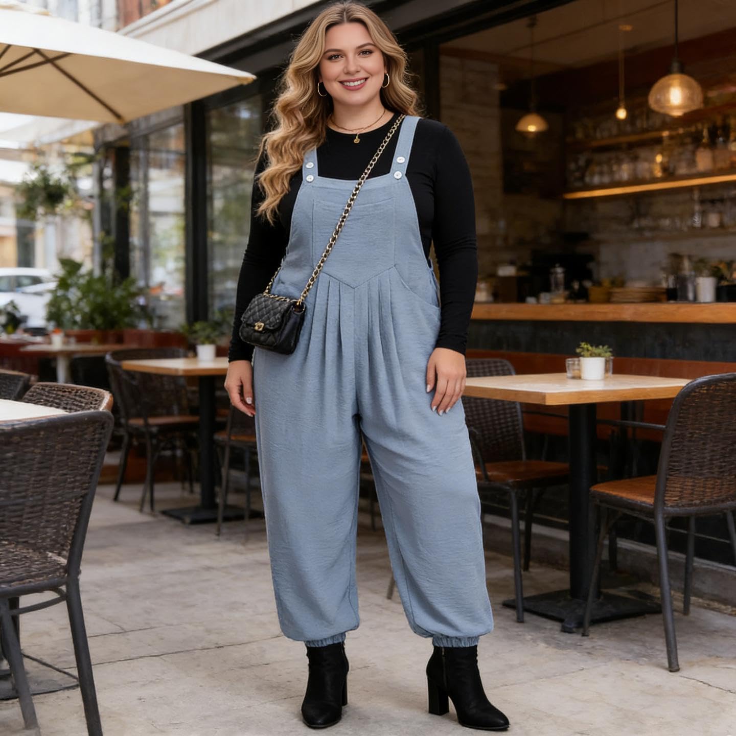 Moon Wood Women's Plus Size Overalls Loose Fit Adjustable Straps Jumpsuits for Summer Gardening Casual Daily Outings