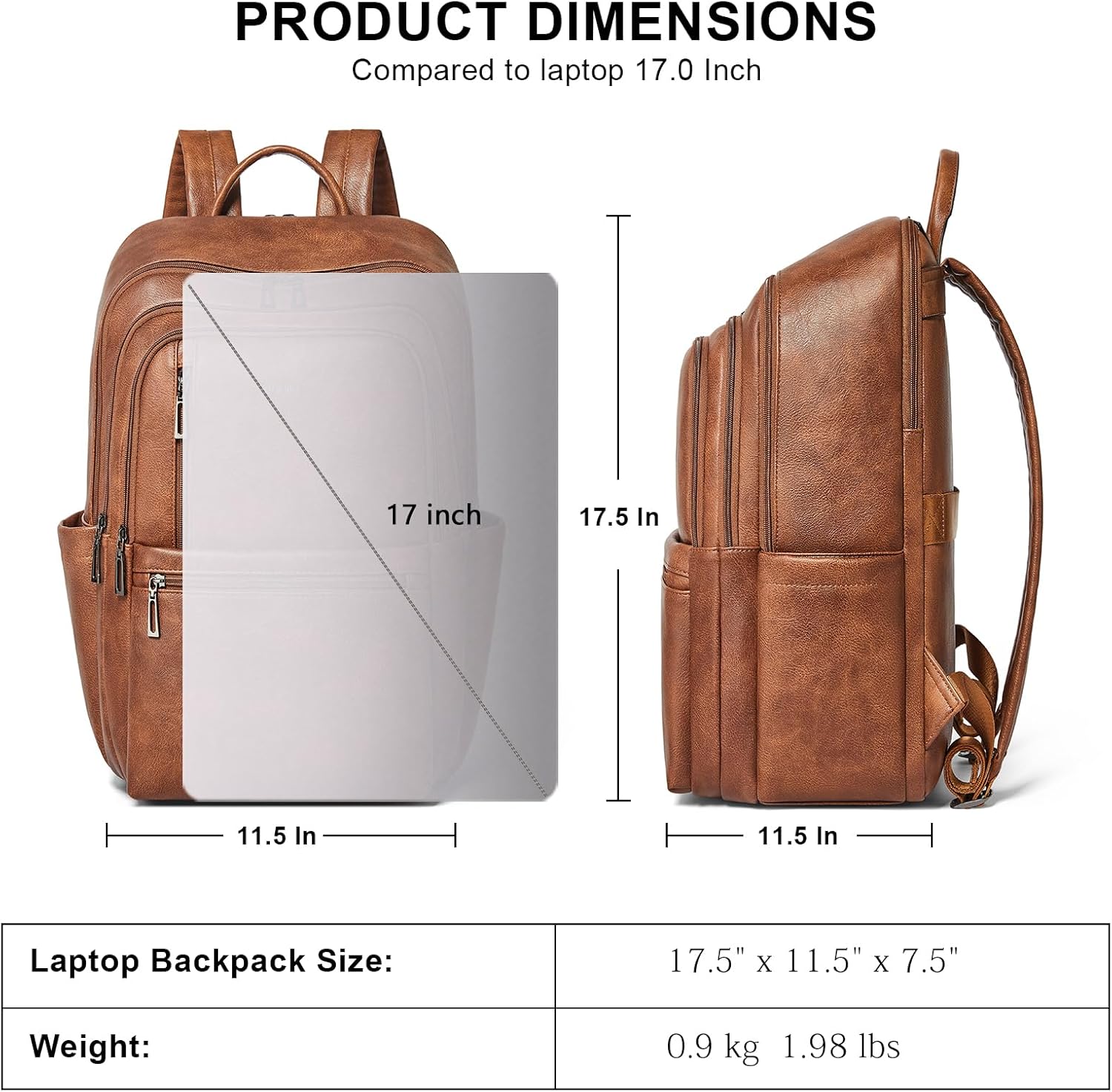 Shrrie 17 inch Leather Laptop Backpack for Women, Large Travel Backpack with 6 Compartments, Vegan Leather Computer backpack purse for WORK Casual Daypack College - Image 3