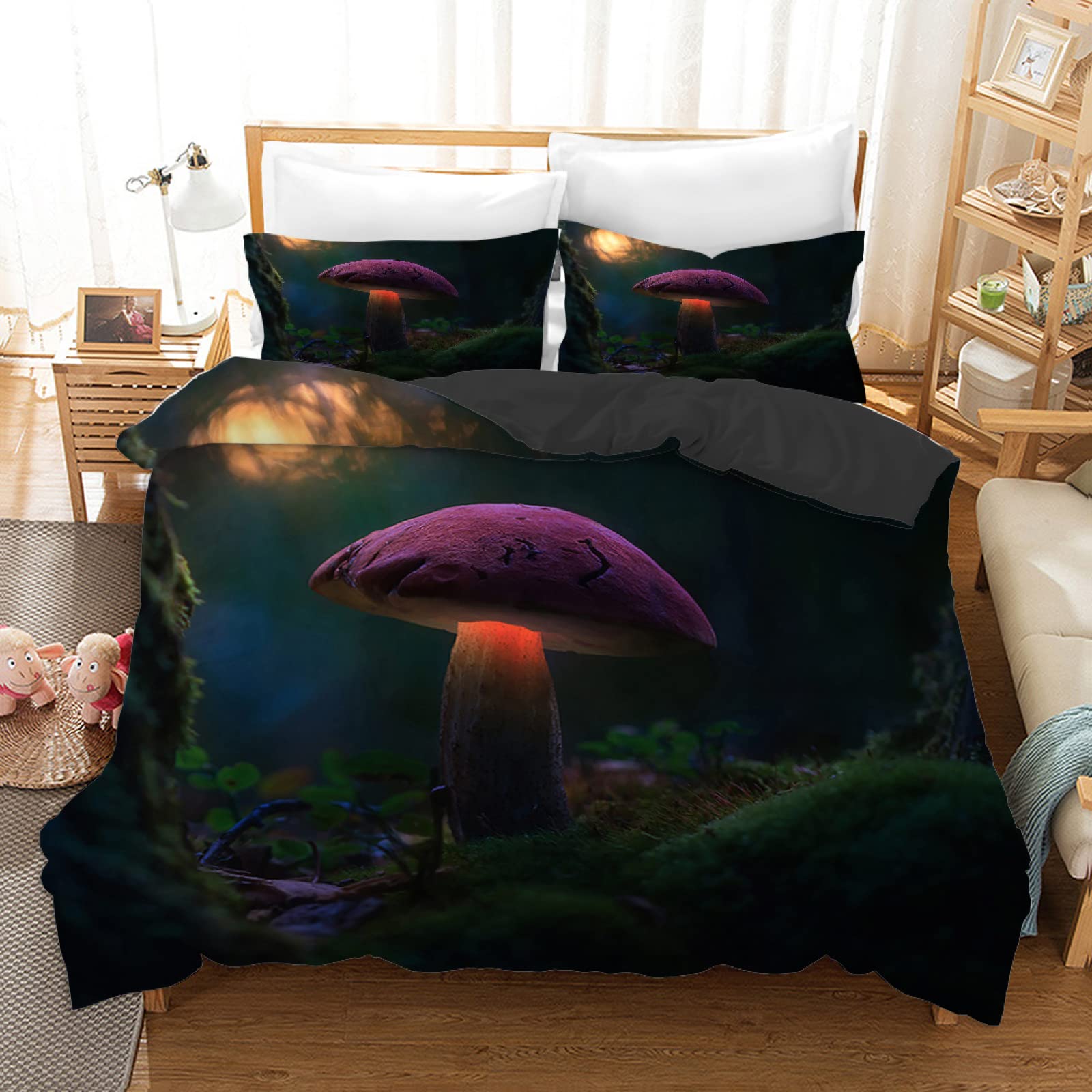 Housse de couette champignon noir 140x200 : finis les lits défaits grâce au zip intégré