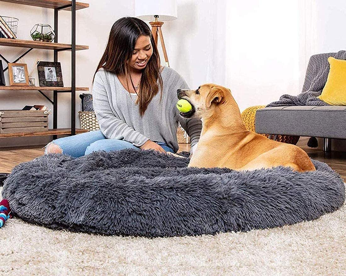 Lit Moelleux Rond pour Chien XXXL,Panier pour Chien Moyen Taille XXL,Puppy Love Panier Chien Orthopedique,Coussin Chien Anti Stress,Tapis Chien Grande Taille Lavable Apaisant