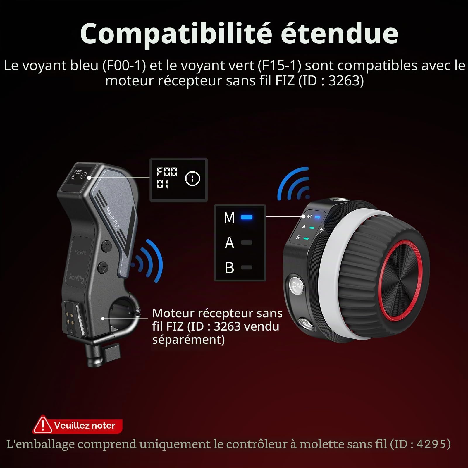 SMALLRIG Contrôleur de Volant Sans Fil (Lite) pour Follow Focus, Marquage A/B à une Seule Touche, Autonomie de la Batterie de 21 Heures, Contrôle Simplifié, Légère, Confortable et Compacte - 4295