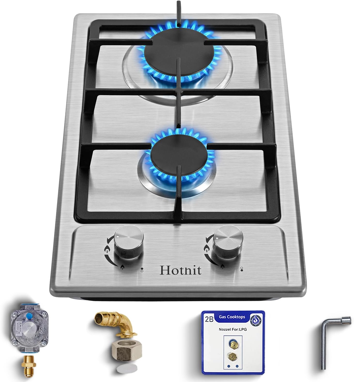 Hothit 2 Burner Propane Gas Cooktop, 12" Inch LPG/NG Dual Fuel Built-in Gas Stove Top, Stainless Steel Electronic Ignition Gas Hob for Apartment, Outdoor, RVs(L12"×W20")…