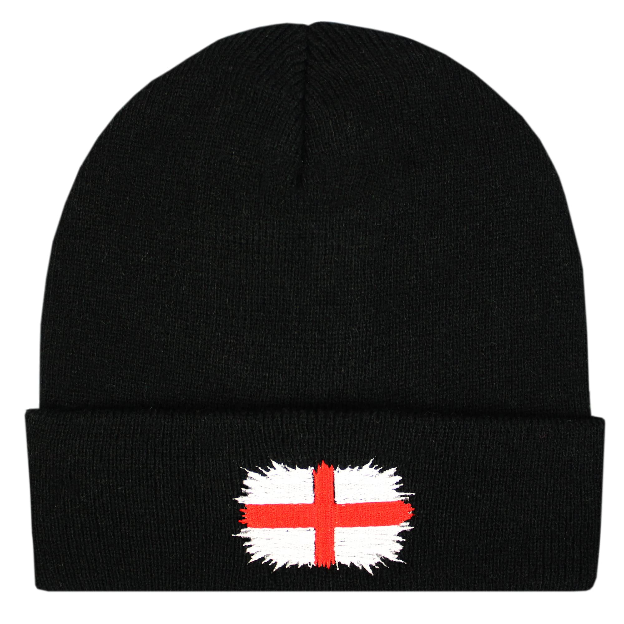 Teddyts Men's Black England St. George Cross Thermal Knit Beanie Hat