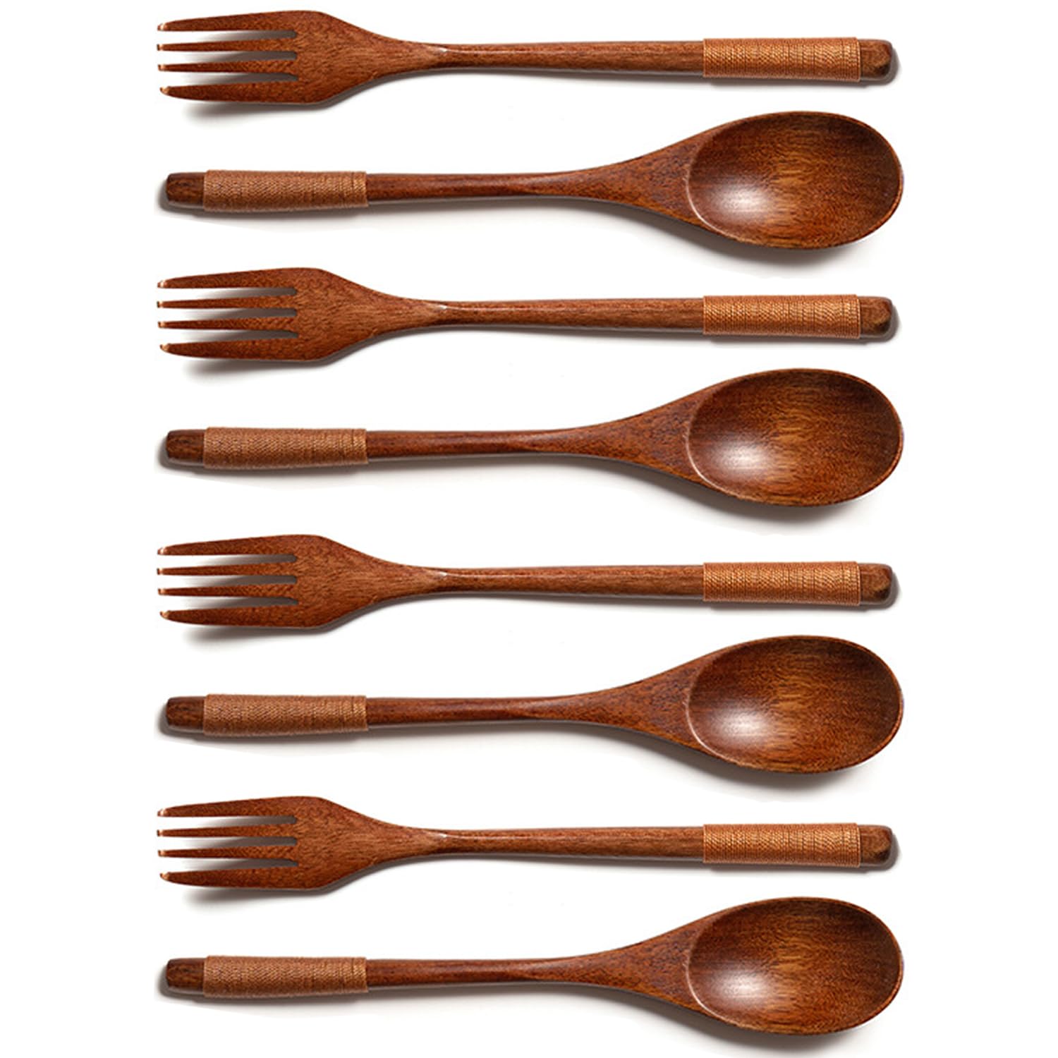 8 Pezzi Posate In Legno Stile Giapponese - Cucchiai E Forchette Con Manico Lungo, Per Campeggio E Casa - Foto 7