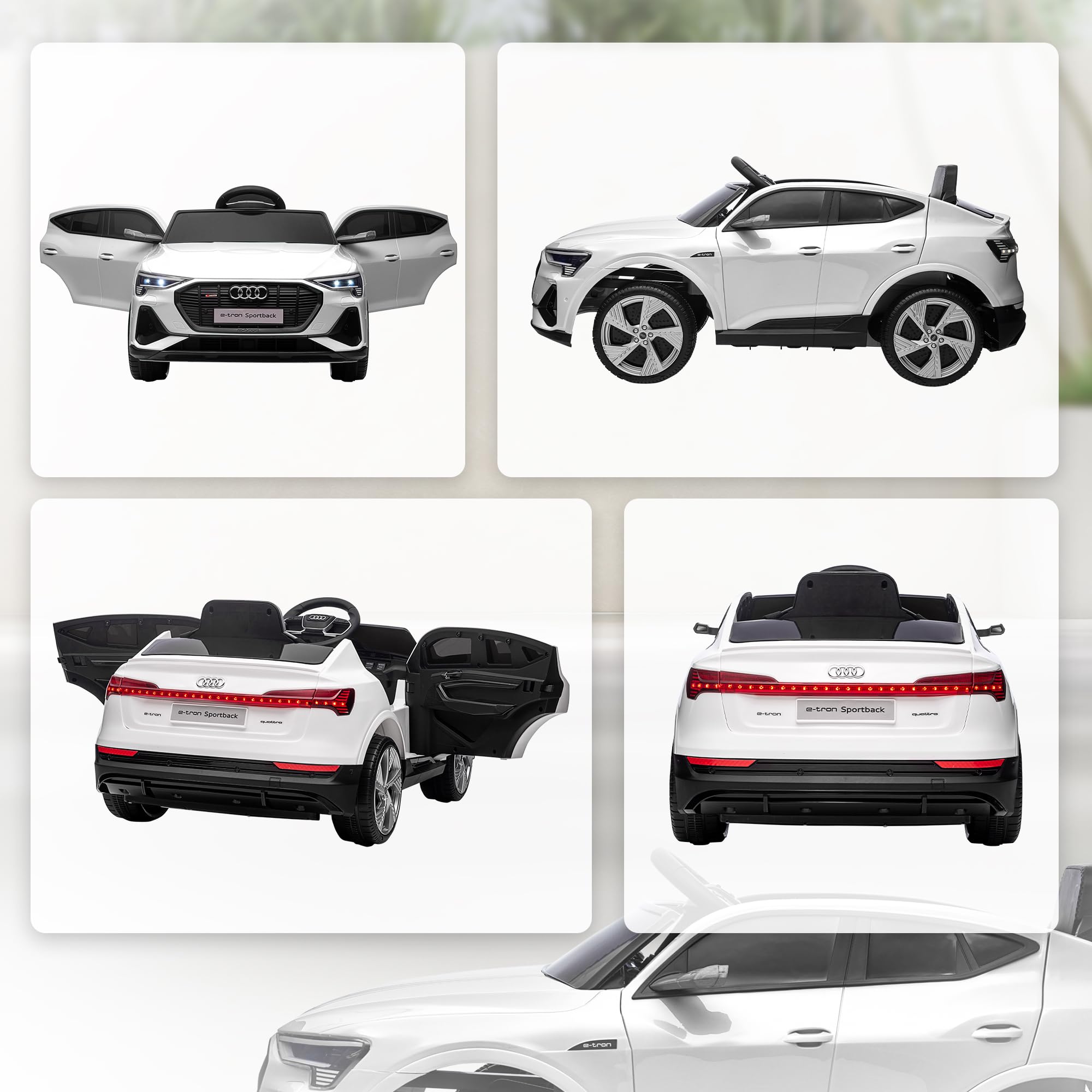 HOMCOM Elektryczny samochód dziecięcy, 12 V, Audi E-tron, samochód elektryczny z pilotem zdalnego sterowania, pas bezpieczeństwa, muzyka (MP3/USB/TF), pojazd dziecięcy dla dzieci w wieku 3-5 lat, 3-5