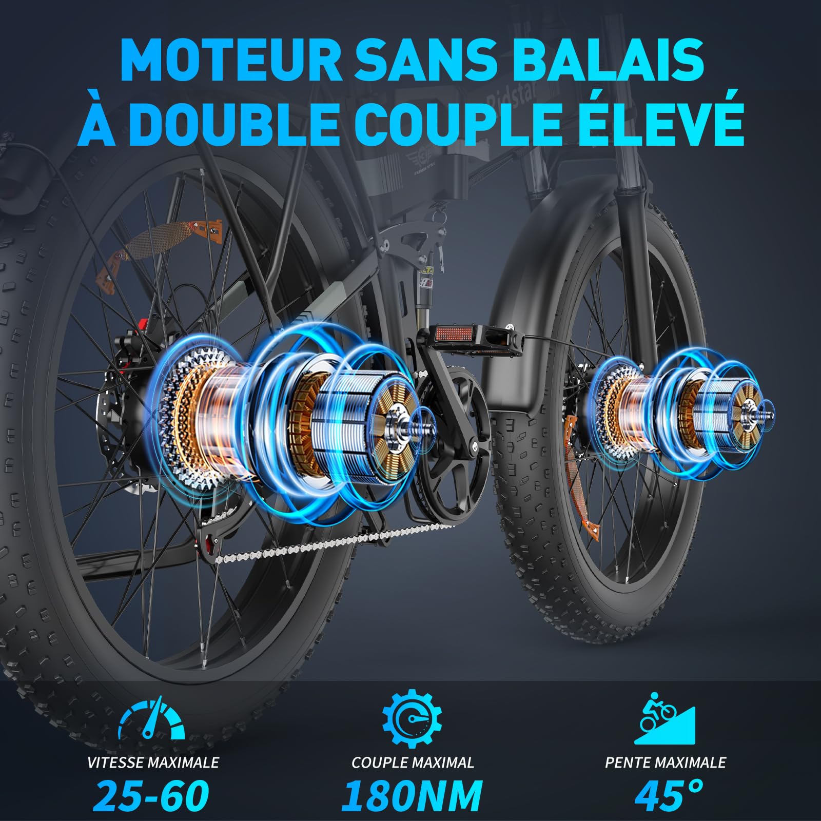 YVY H26 Pro Vélo Électrique Pliable, Autonomie 120km, Batterie Amovible 52V 20Ah, Double Moteur 180Nm, 26" Fat Bike Électrique, VTC 7 Vitesses, E-Bike Double Suspension, Double Disque, Écran LCD