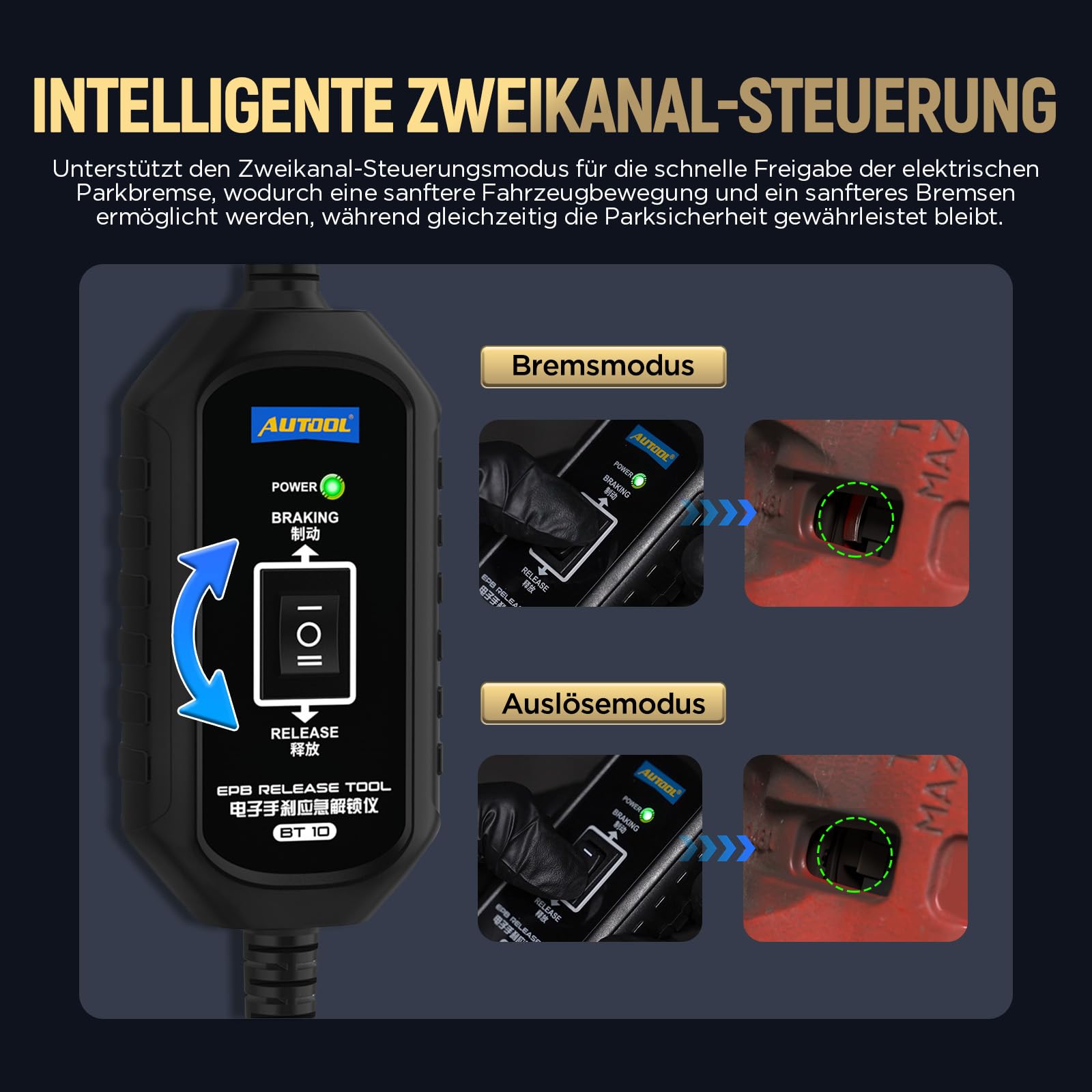 AUTOOL BT10 EPB Notentriegelungswerkzeug, Zweikanal-Steuerung für Bremse und Rückwärtsgang zum Lösen und Zurücksetzen der elektronischen Parkbremse, für Pannenhilfe, Fahrzeugbewegung/Reparatur/Wartung