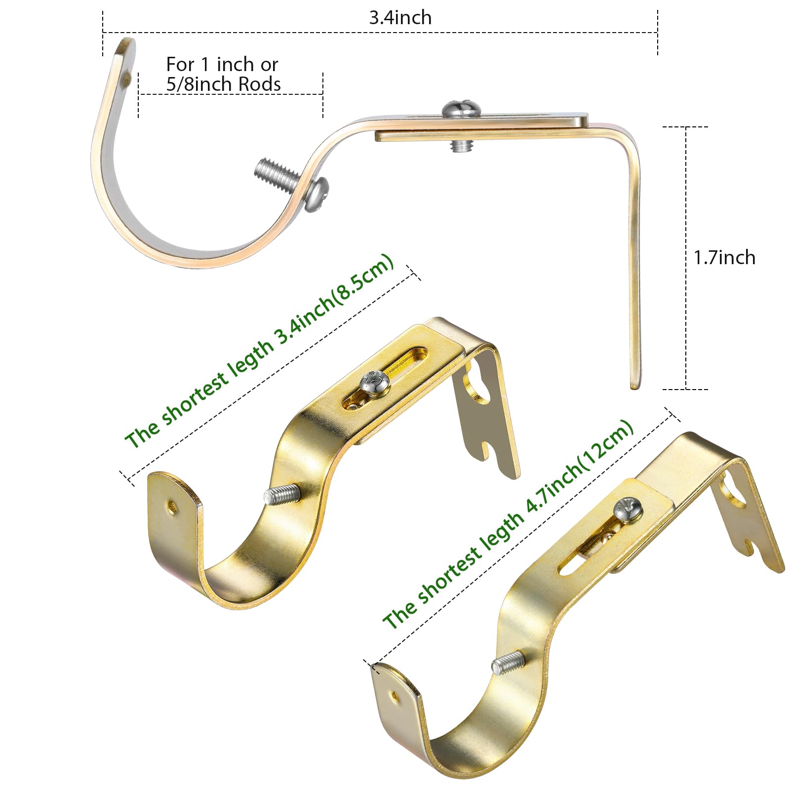 Frienda Lot de 20 supports de tringle à rideaux dorés réglables pour tringle à rideaux de 2,5 cm de diamètre - Supports muraux avec vis
