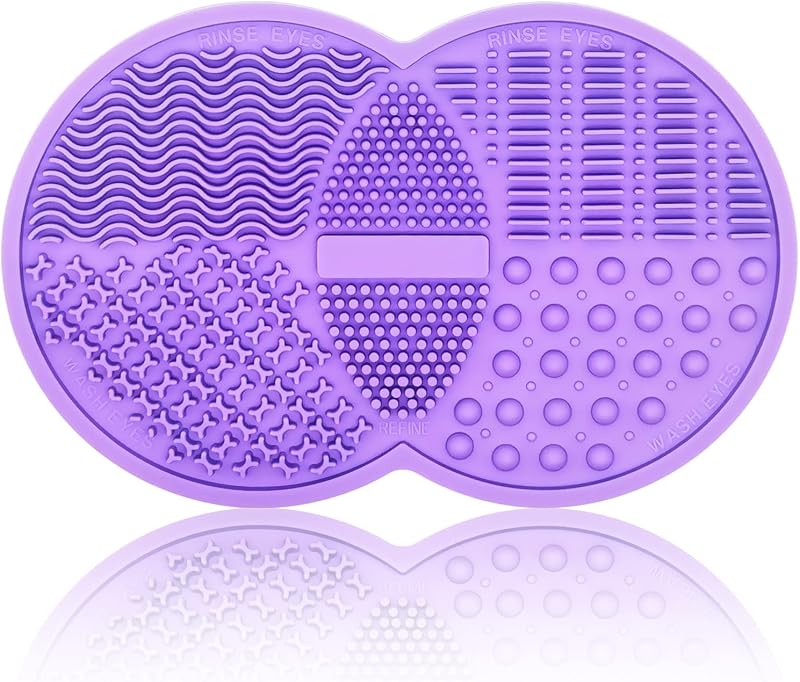 Makeup Brush Cleaning Mat, Silicone Makeup Brush Scrubber, Makeup Brush Cleaner Pad, Cosmetic Brush Cleaner, Brush Cleaning Pad, Suitable for Makeup Brush, Makeup Sponge, Powder Puff (Purple)