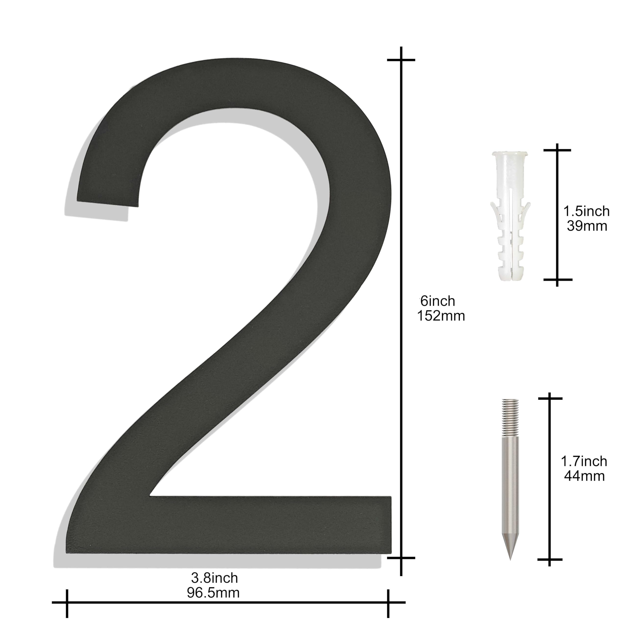 Ywonoby Stainless Steel House Numbers - Modern Floating Black Grey - 6 Inch Height - Arial Number 2, 6in 152mm - Image 3