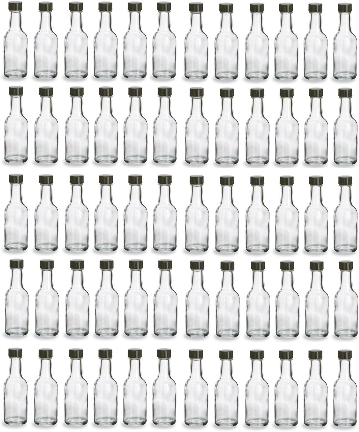 Nakpunar 6 pcs 50 ml Glass Liquor Bottles with Black Caps - 1.69 fl oz