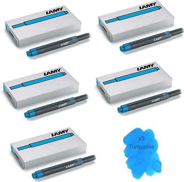 Lamy T10 Turquoise Fountain Pen Ink Cartridges Refills Spare Replacement For All Lamy Fountian Pens (Pack Of 5 - 25 Ink Cartridges)