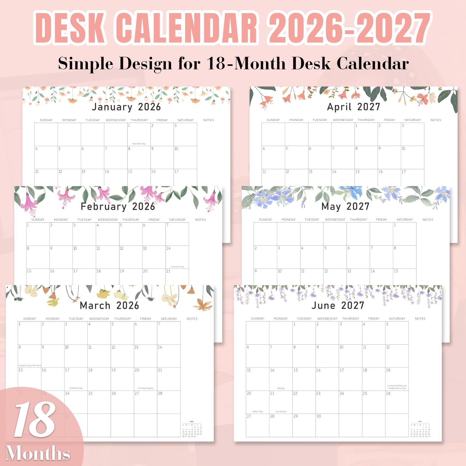 Gannyfer Großer Tischkalender 2024–2025 mit rosa Schreibtischunterlage – 18-Monat-Tischkalender, 55,9 x 43,2 cm, Schreibtisch-Pad-Kalender, Lehrerkalender zum Planen und Organisieren in Ihrer Familie,