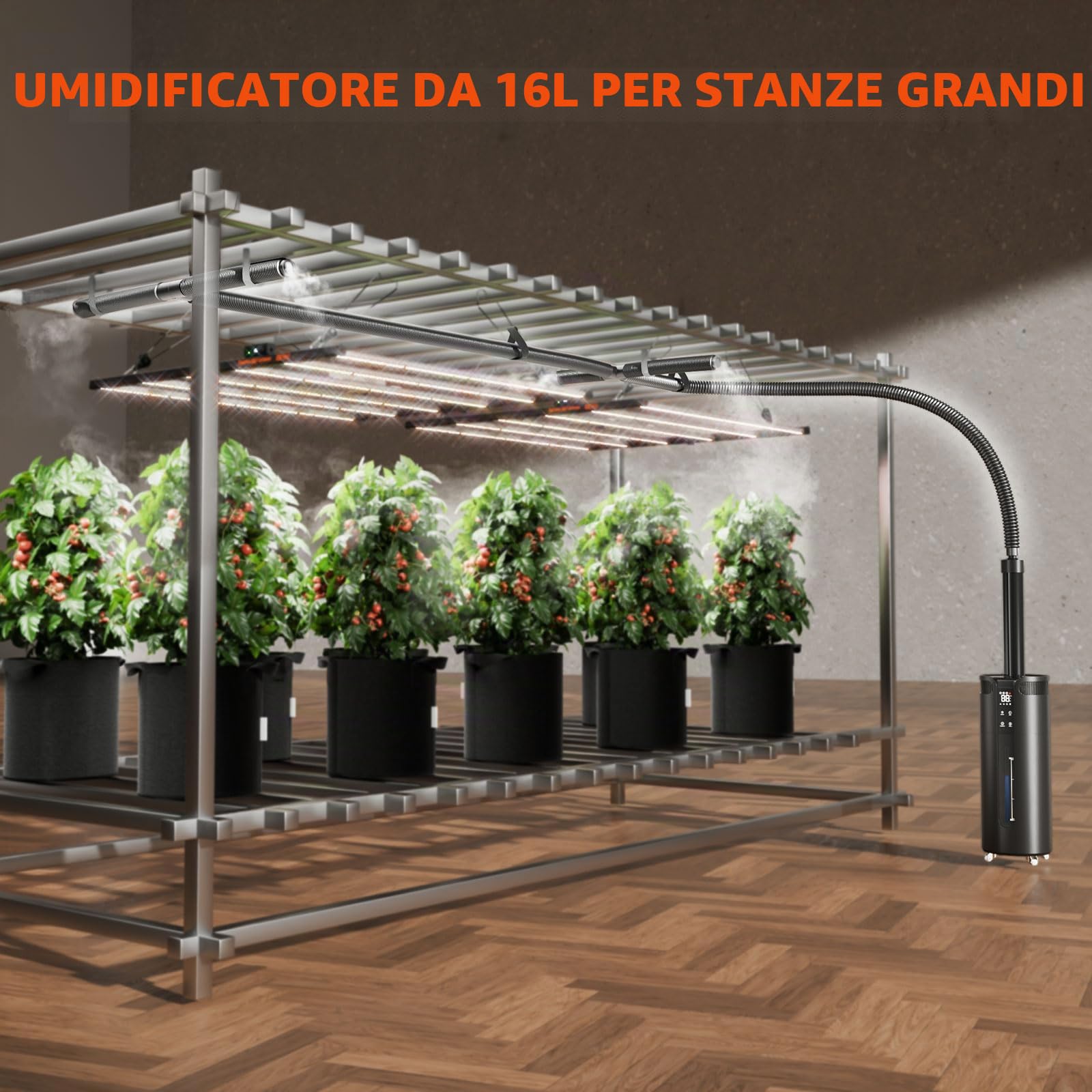 Spider Farmer Umidificatore da 16 l con timer e 4 tubi estesi, 4 livelli di nebbia, umidificatore commerciale per piante e tenda da 120 x 240 x 200 cm