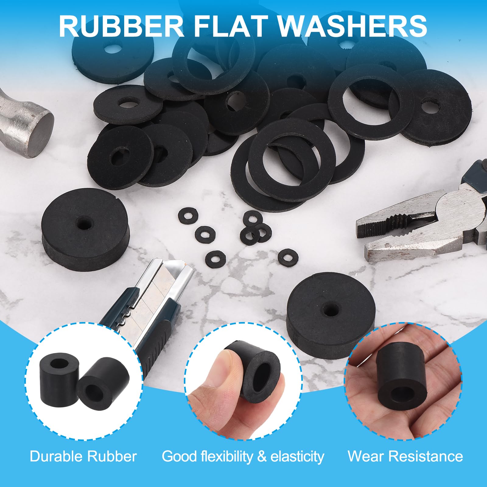 PATIKIL 50 Pcs Arandelas De Goma Planas 0.39" DI 0.79" DE 0.79" Espesor Junta De Espaciador De Goma Para Sellado Para Tornillos Grifos Tuberías Fontanería, Negro