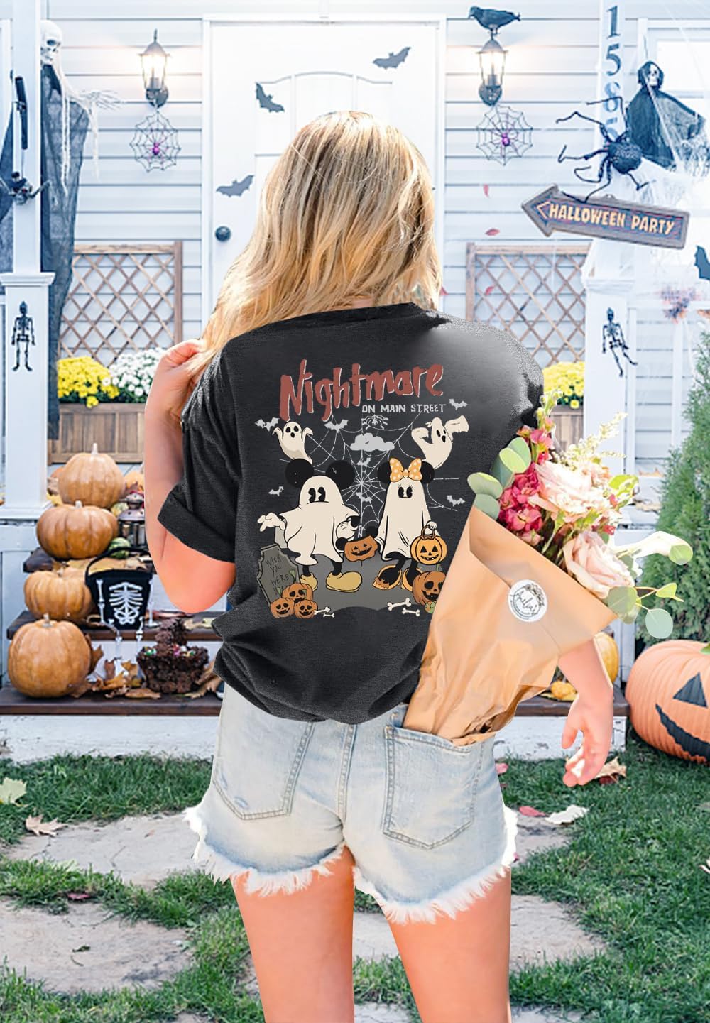 Halloween Oversized Shirts for Women Spooky Season T-Shirt Halloween Pumpkin Costume Ghost Fall Tees Top - Image 4