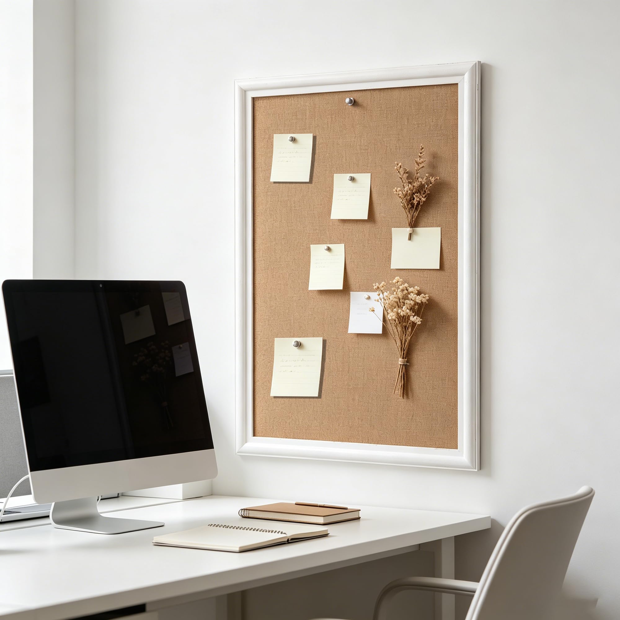 SOFE Pinnwand aus Leinen für die Wand, weiß gerahmt, 61 x 91,4 cm