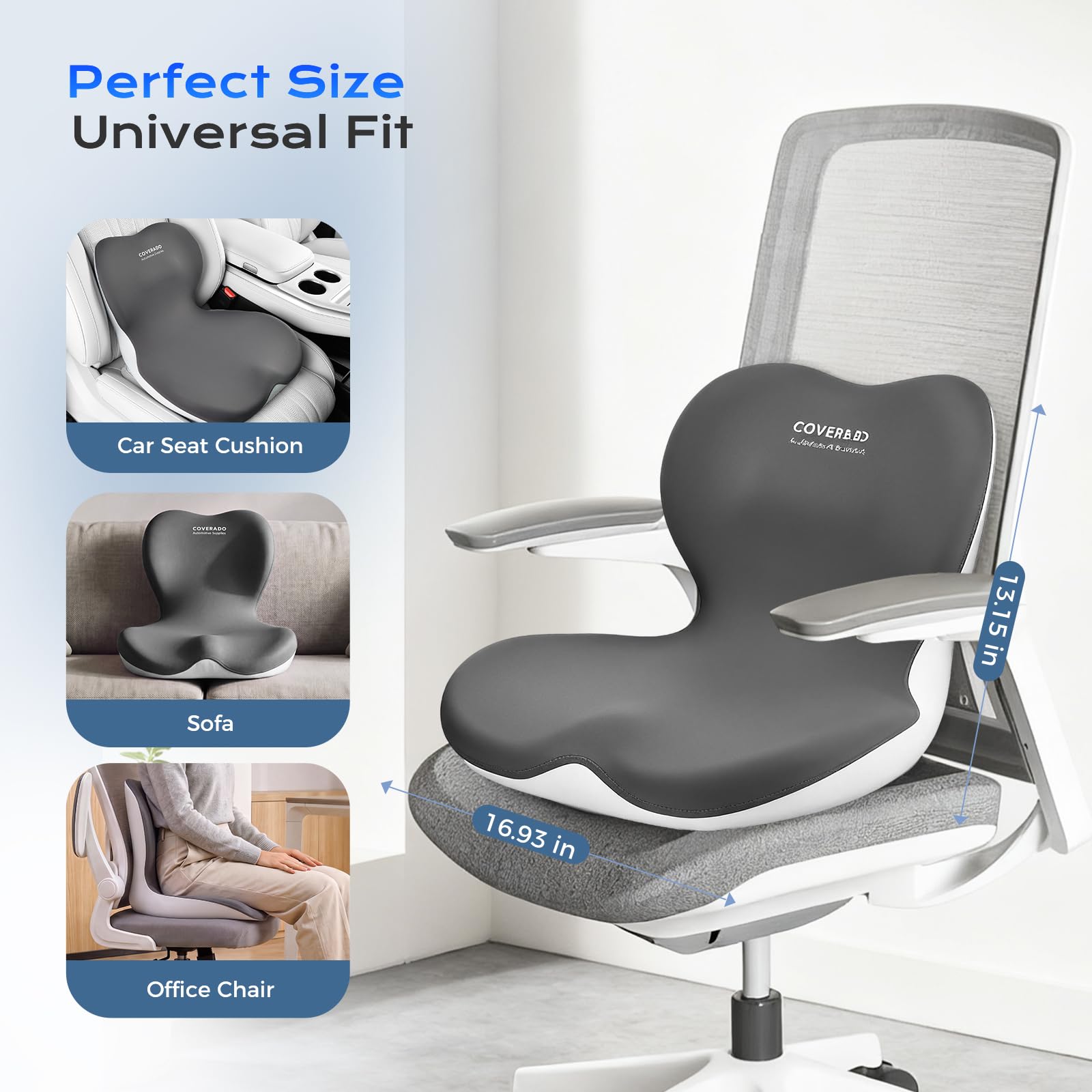 Coverado Cojín Lumbar y Cojín del Asiento para Coche, One-Pieces, Esponja de Memoria ergonómica Almohadas lumbares Cojín para Aliviar el Dolor de Espalda, Soporte Lumbar para Oficina | Almohada ergonómica de espuma viscoelástica para apoyo lumbar, ciática