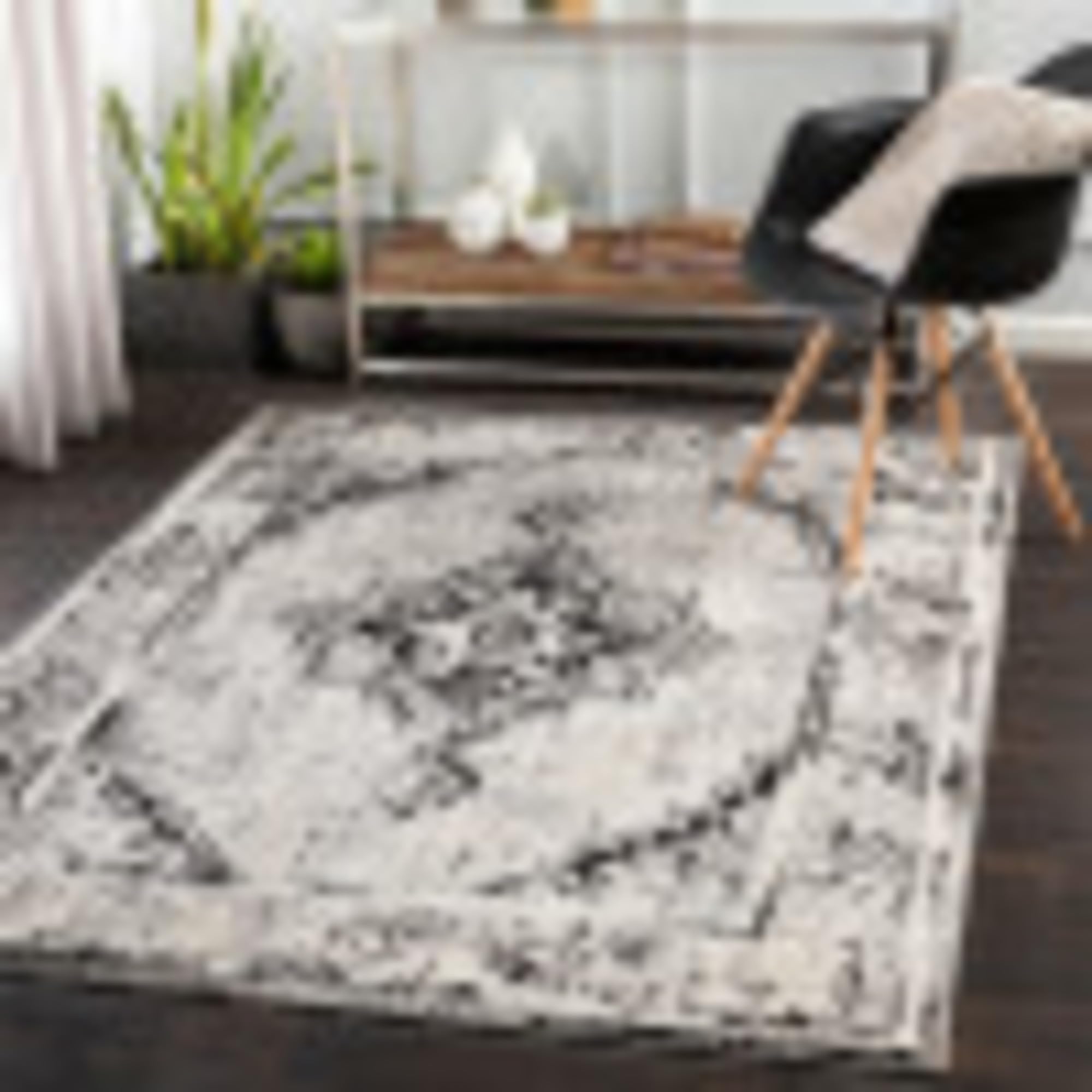 Surya Stowe Tapis Vintage, pour Salon, Salle à Manger, Couloir, Salon, Style bohème, Style Oriental, Tapis à Poils Courts – Tapis coloré Gris, Noir, Ivoire 150 x 213 cm
