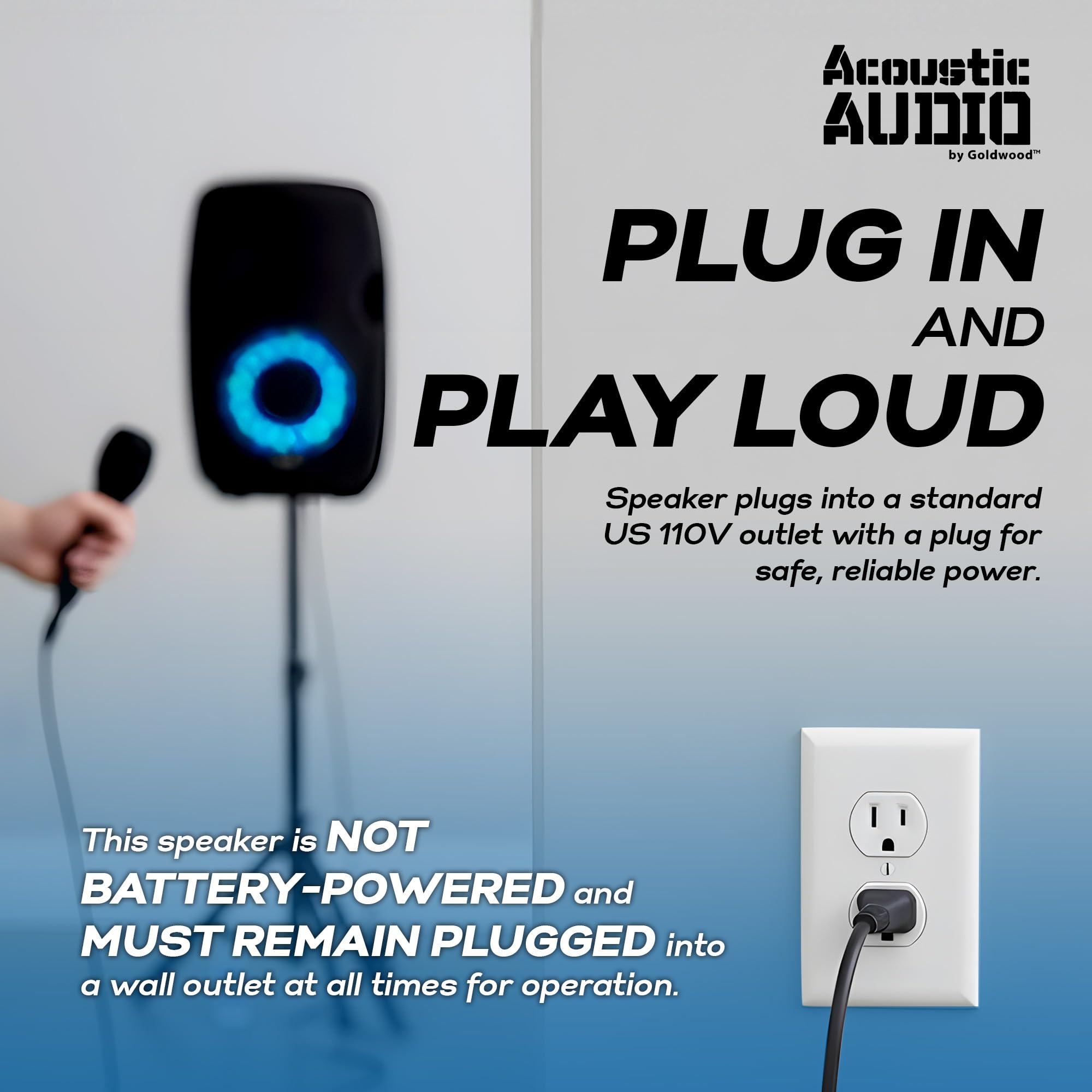 Acoustic Audio by Goldwood Zestaw głośników Bluetooth ze światłem LED, w zestawie mikrofon, pilot zdalnego sterowania i stojak, 38,1 cm (15"), przenośny system dźwiękowy, 1000 W, AA15LBS, czarny, 40,6 x 35,6 68,6
