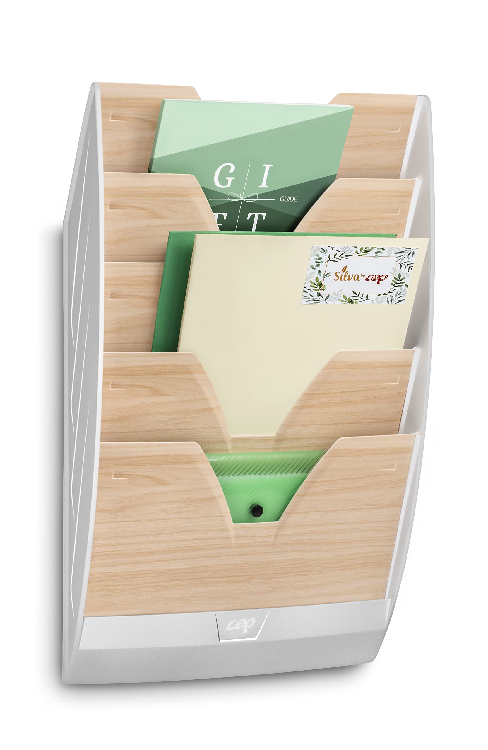 CEP Présentoir mural Trieur 5 compartiments Support rangement Documents vertical 24x32cm Fixation murale Silva Hêtre
