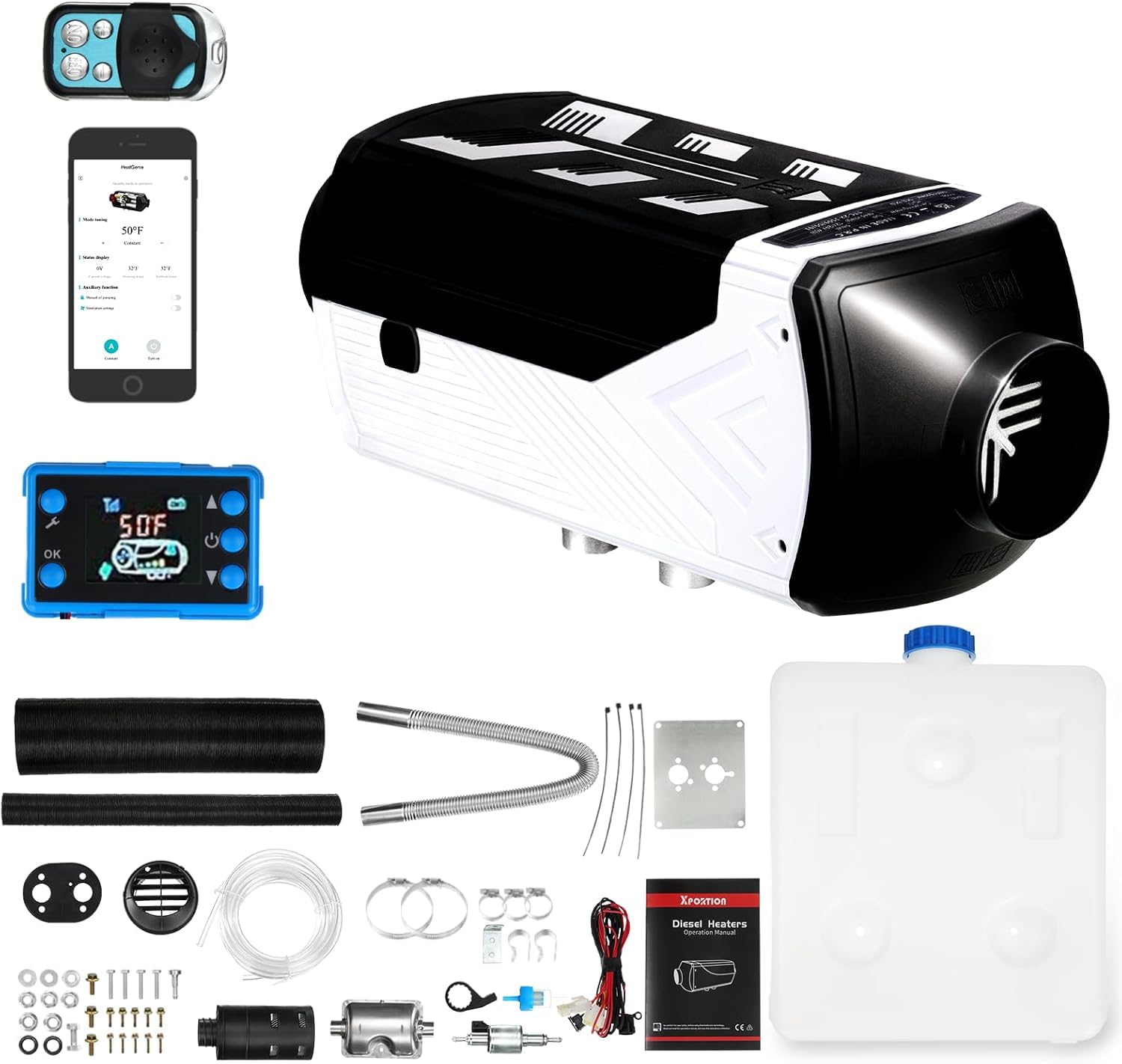 Calefactor diesel 8,3KW, 12V/24V negro, mando a distancia Bluetooth, panel de control LCD, calefactor diesel de alta eficiencia para coche y uso interior, furgonetas, caravanas, camiones y garajes
