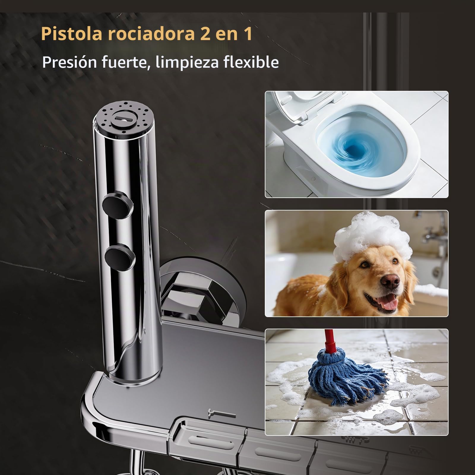 Columna de Ducha 4 en 1 Cromado, Duchas de Baño con Botones de Piano, Cabezal Cuadrado 31x20cm Efecto Lluvia, Latón y Acero Inox