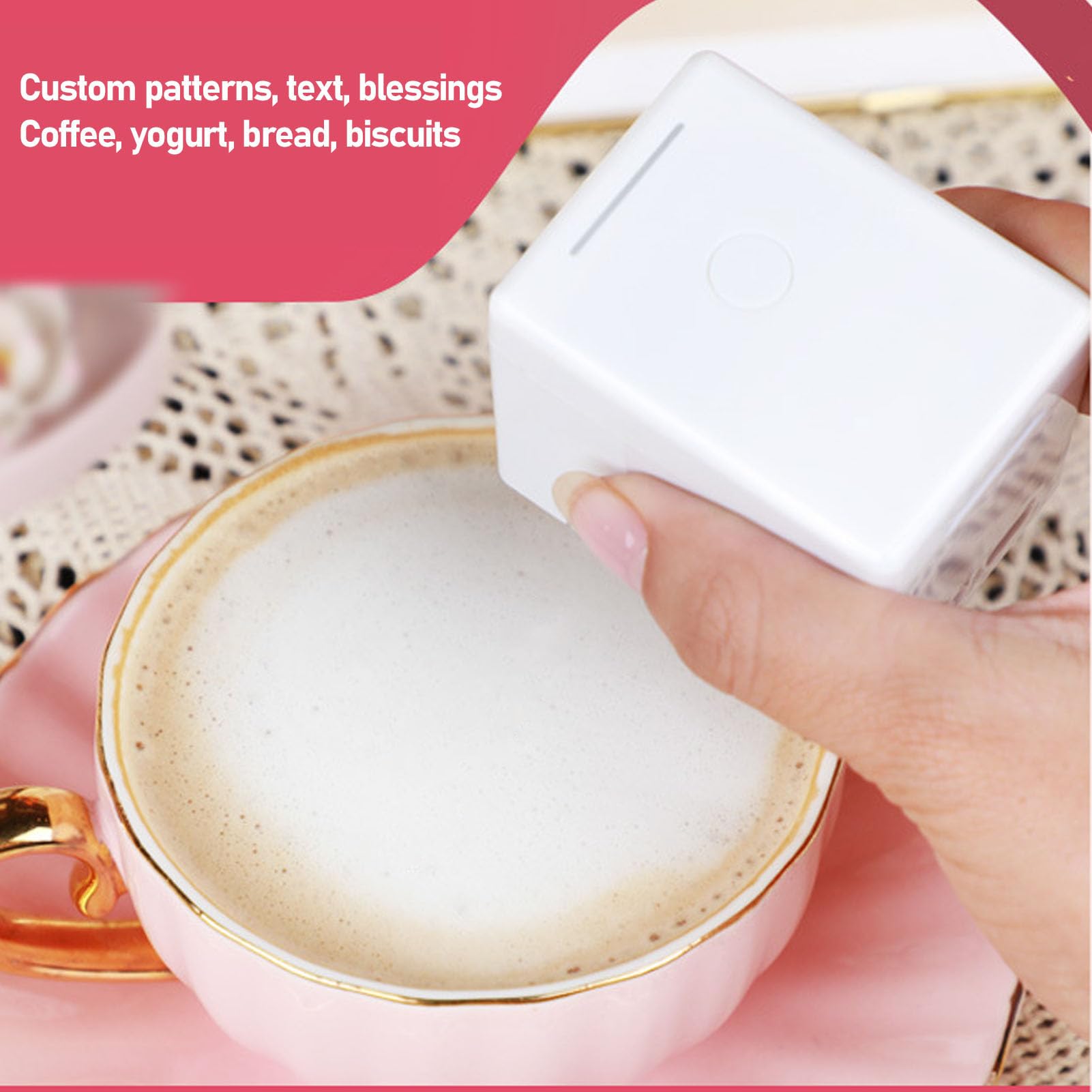 Stampante Commestibile, Stampante Portatile WiFi Connessa 1200 DPI Latte Art, per Torte con Inchiostro Alimentare per Biscotti Macarons Torte Schiuma Bevande Casa
