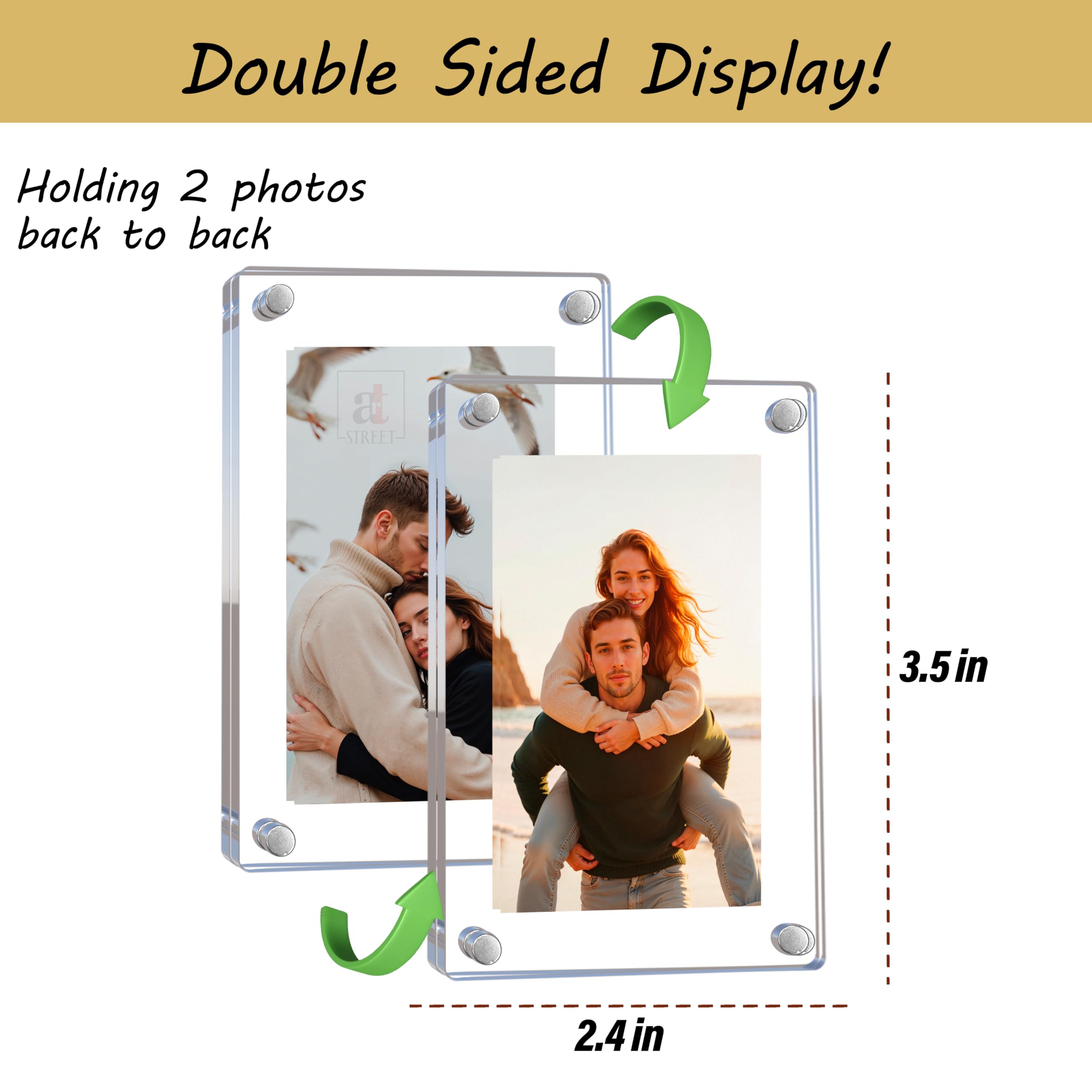 Art Street Magnetic Acrylic Photo Frame for Fridge, Double-Sided Display, Pack of 2, 6x9 cm Fridge Magnet Clear Picture Frame, Personalize & Swap Photos, Vertical-Horizontal Use, (Photos Not Included) 1