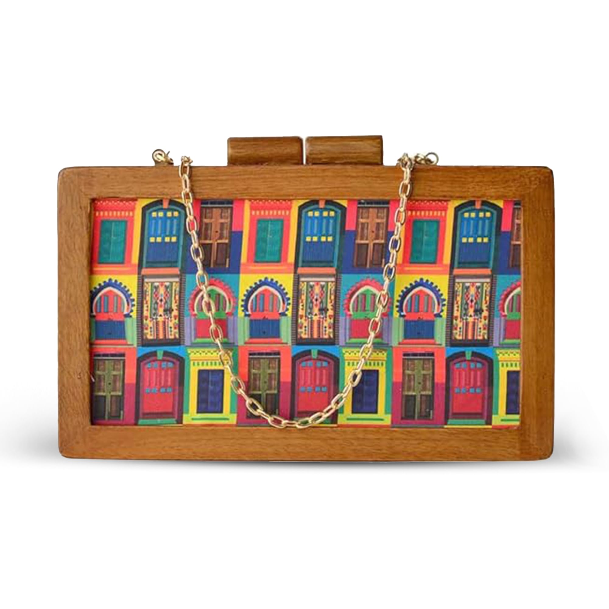 artklim Multi-Door Colorful Wooden Clutch Bag For Women With Detachable Strap-picture-27
