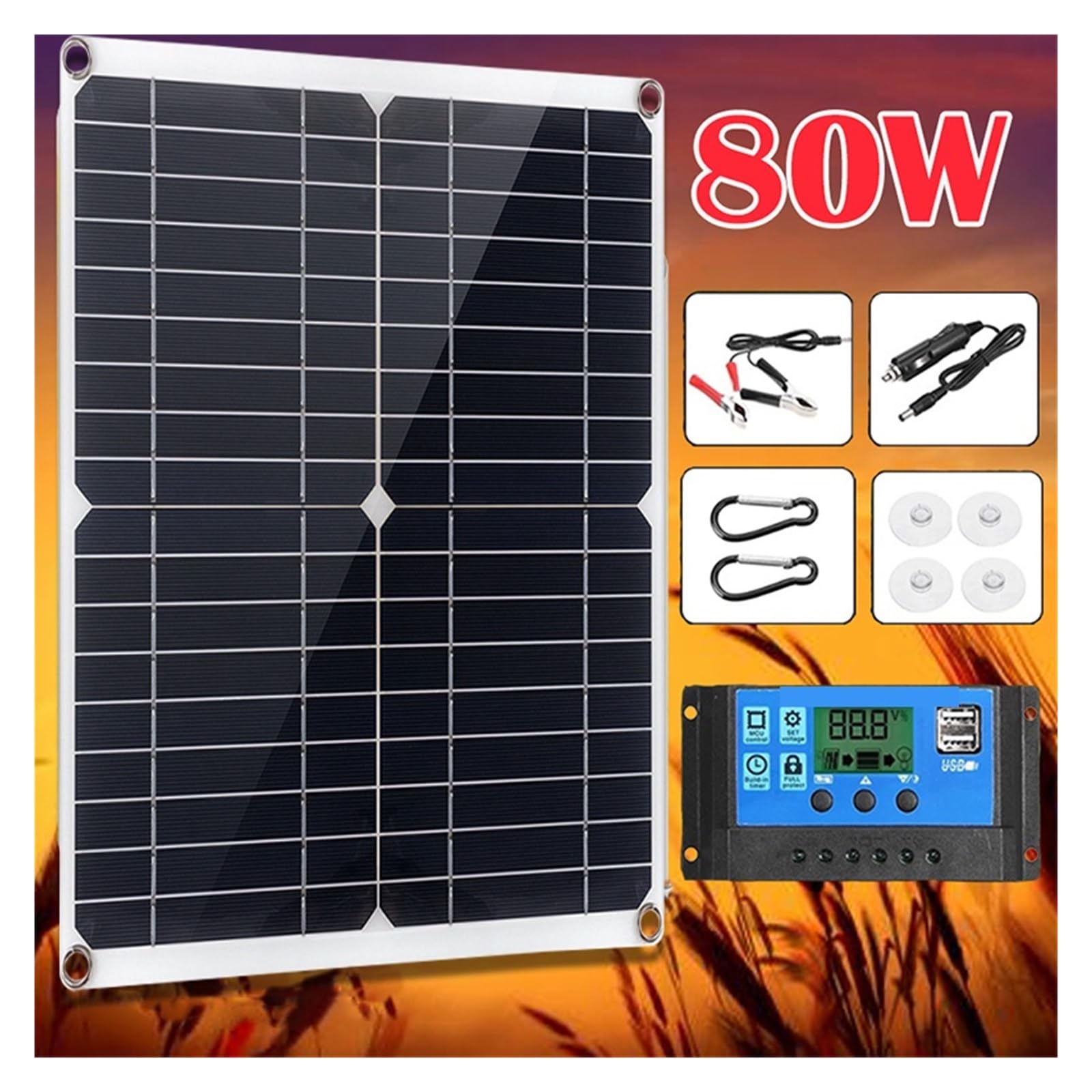 Panel słoneczny podwójny 12 v/5 v USB z kontrolerem wodoodporne ogniwa słoneczne poli do samochodu jacht RV ładowarka Idealny Wynik(70W-Panel Kit-60A)